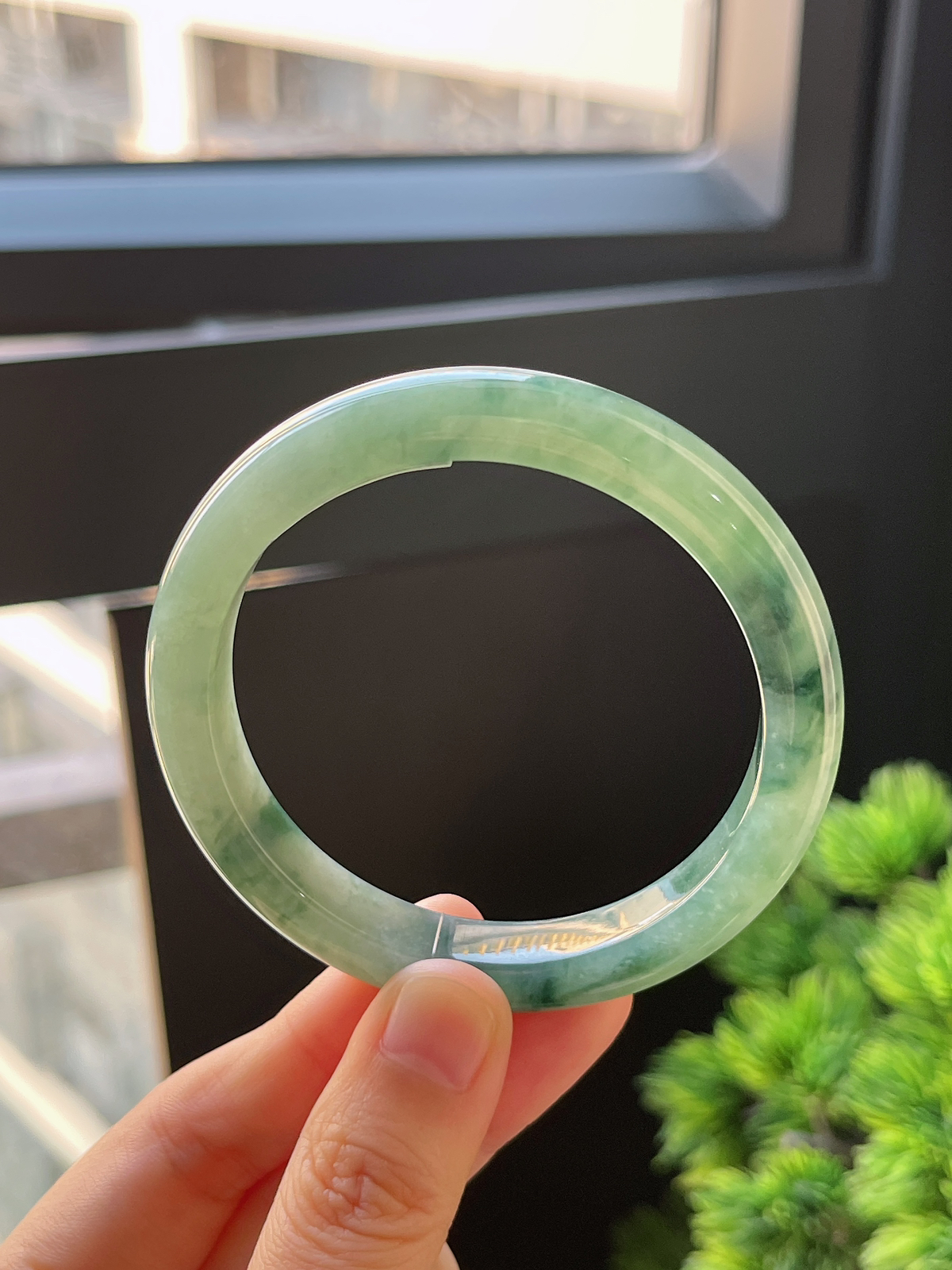 正圈54.2圈口，翡翠糯化种灰绿色手镯