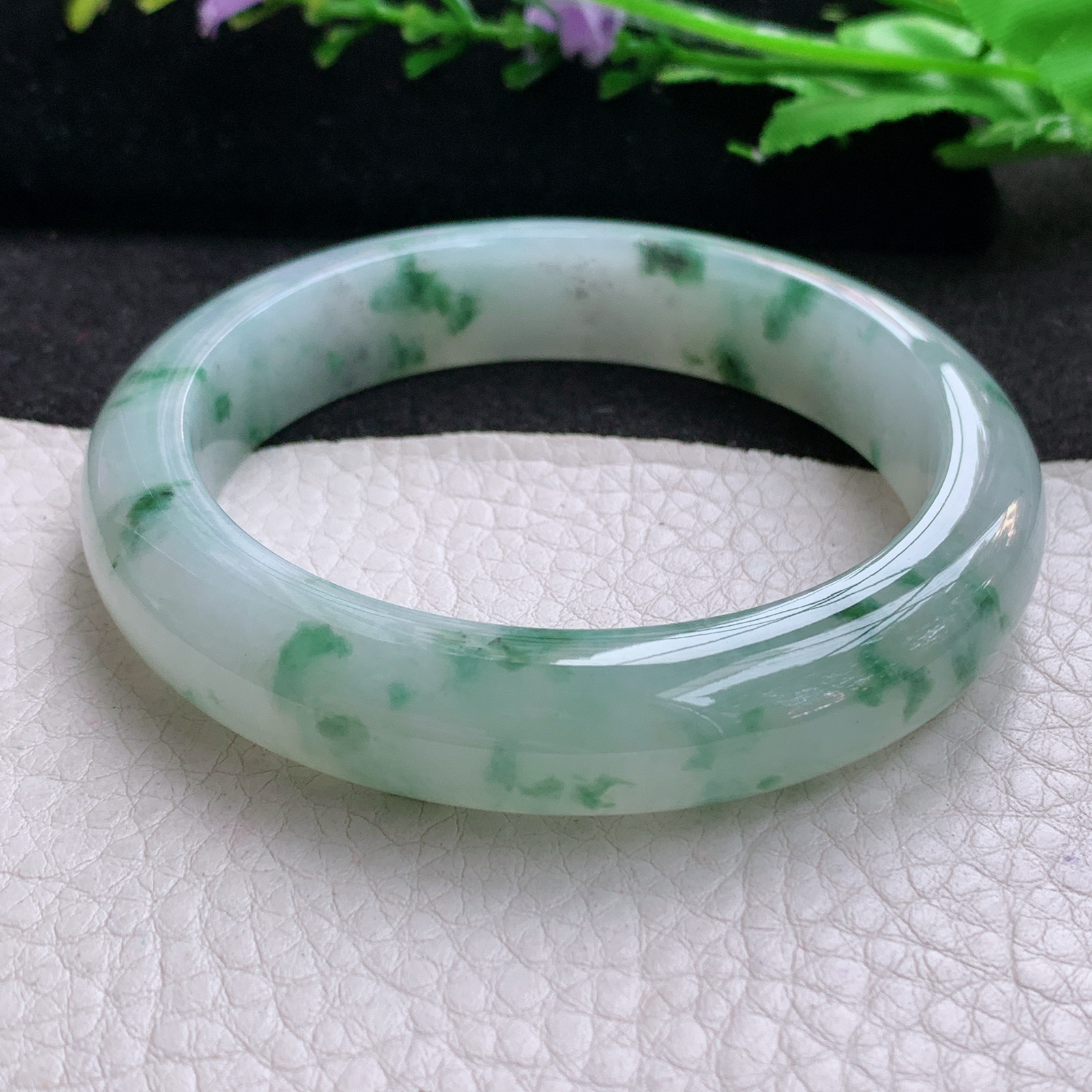 nr冰润飘花款56*12*8.8平安镯 天然缅甸翡翠A货飘逸冰胶宽边玉手环