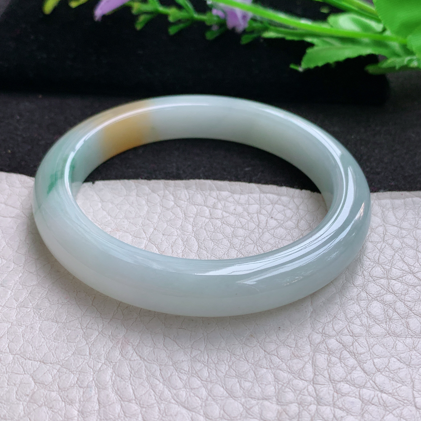 nr福禄祷款58.5*10*8.5平安镯 天然缅甸翡翠A货细润三彩宽边玉手环