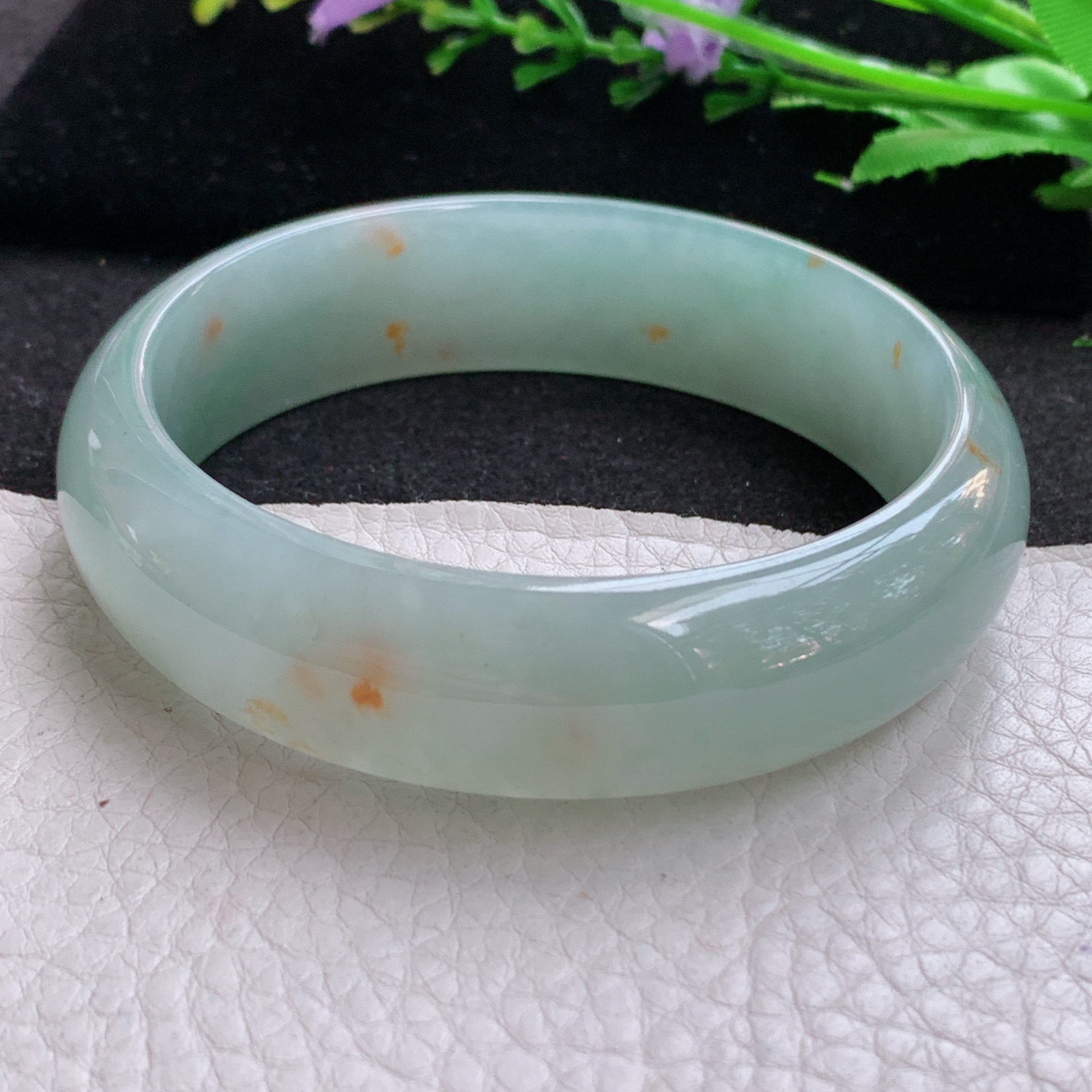 p大圈口68*17*7.6轮胎镯 天然缅甸翡翠A货冰飘花宽边玉手环