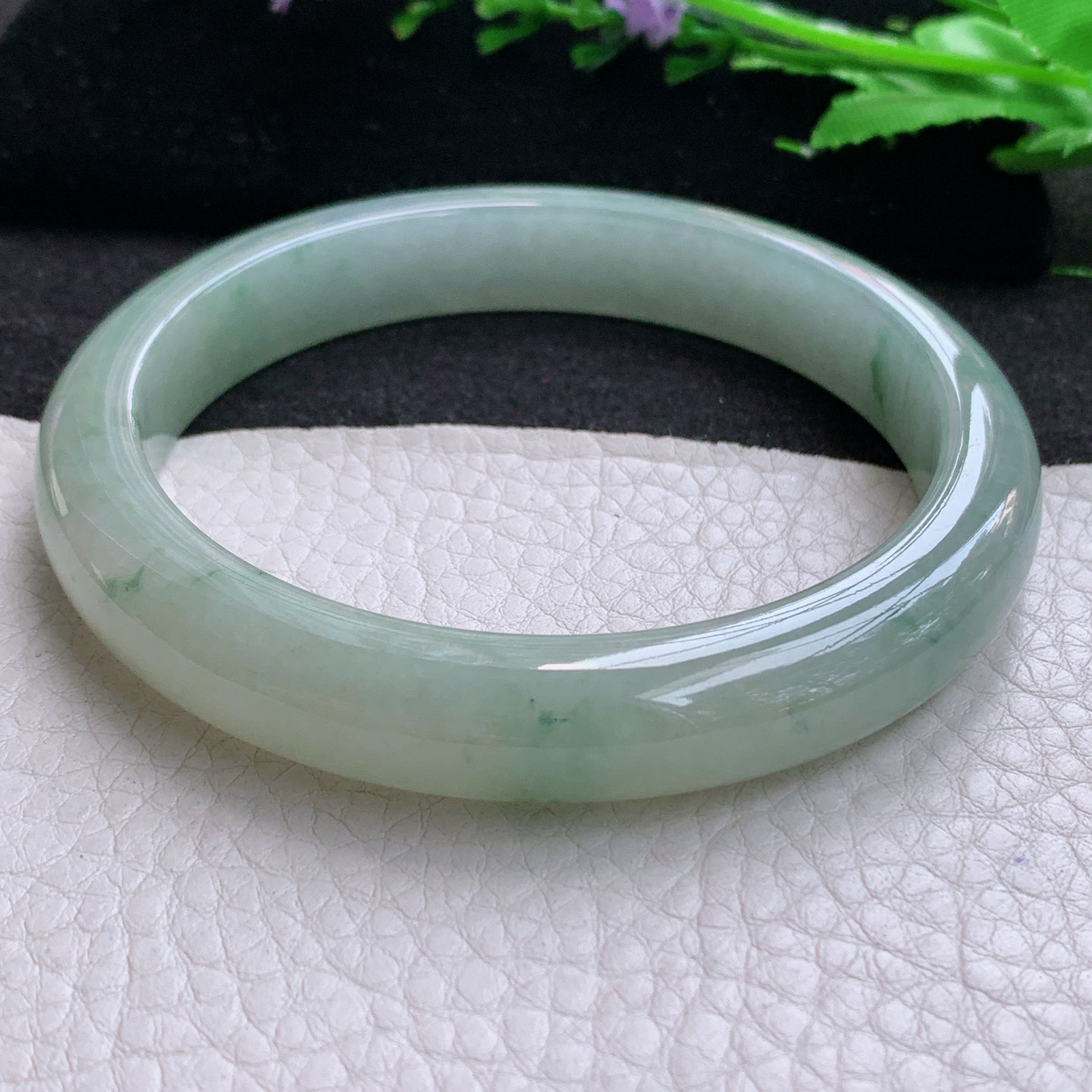 xx大圈口63*11.5*8.8平安镯 天然缅甸翡翠A货冰胶飘花宽边玉手环