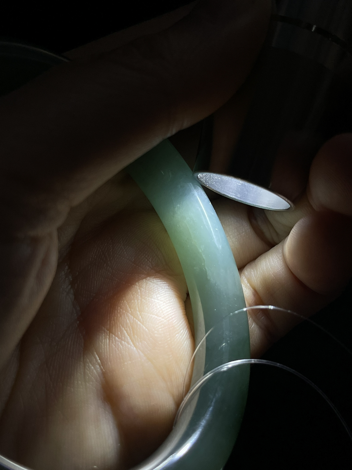 圆镯54.3圈口，翡翠冰糯种绿色手镯