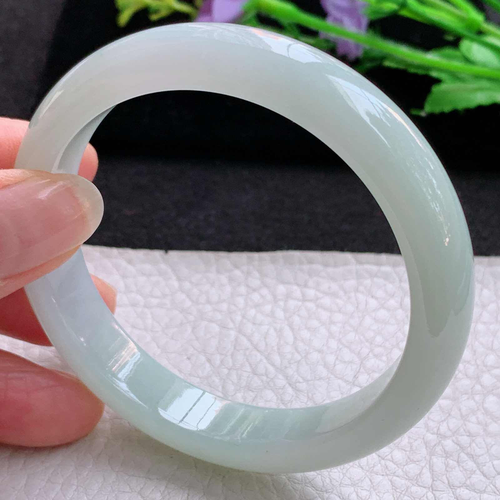 xx实拍58*12*7.8平安镯 天然缅甸翡翠A货晴绿冰胶宽边玉手环