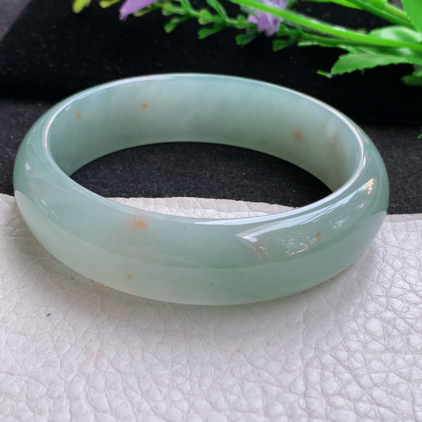 p大圈口68*17*7.6轮胎镯 天然缅甸翡翠A货冰飘花宽边玉手环