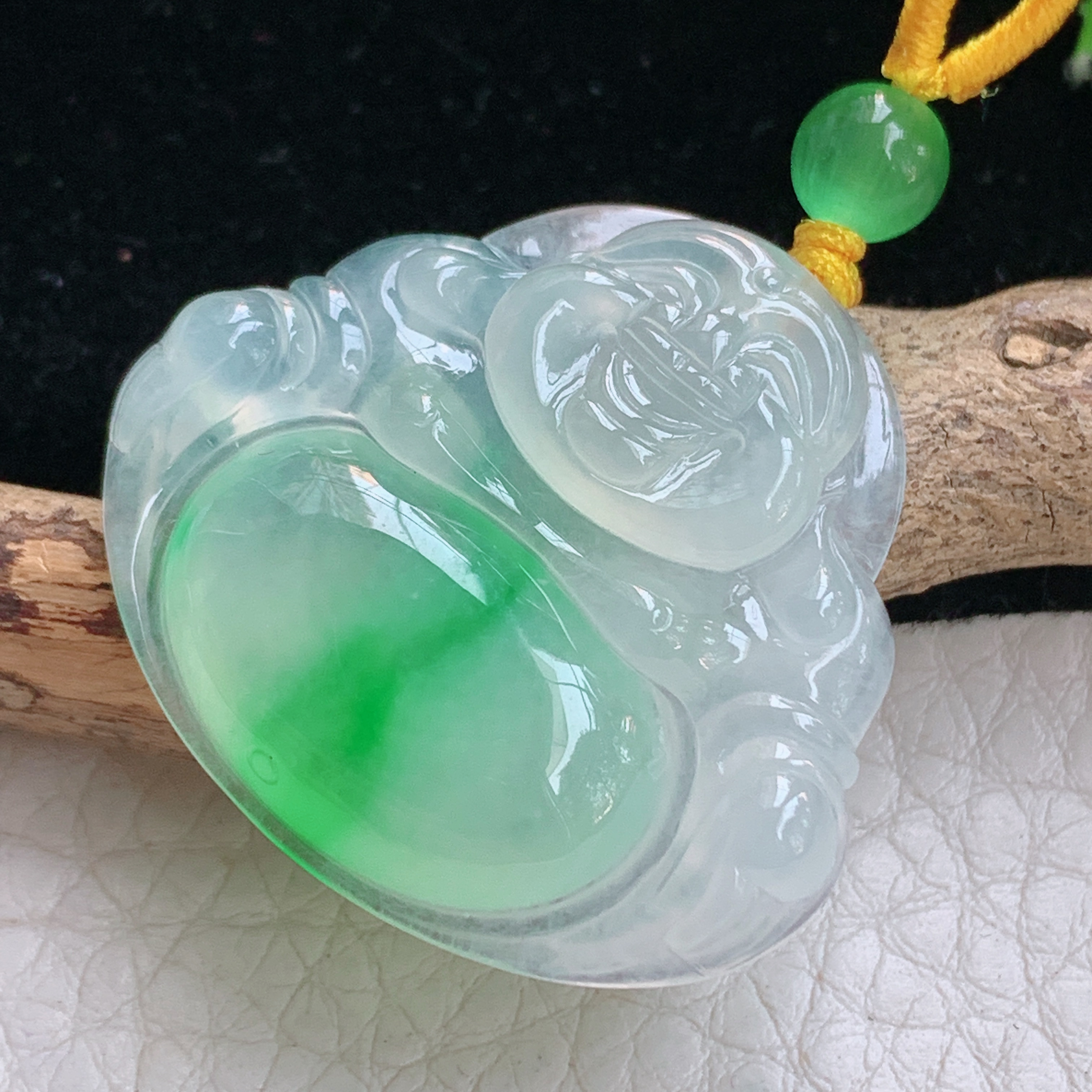 gp 实拍29.8*33.3*6缅甸天然翡翠冰种阳绿佛公吊坠精品弥勒佛像玉坠