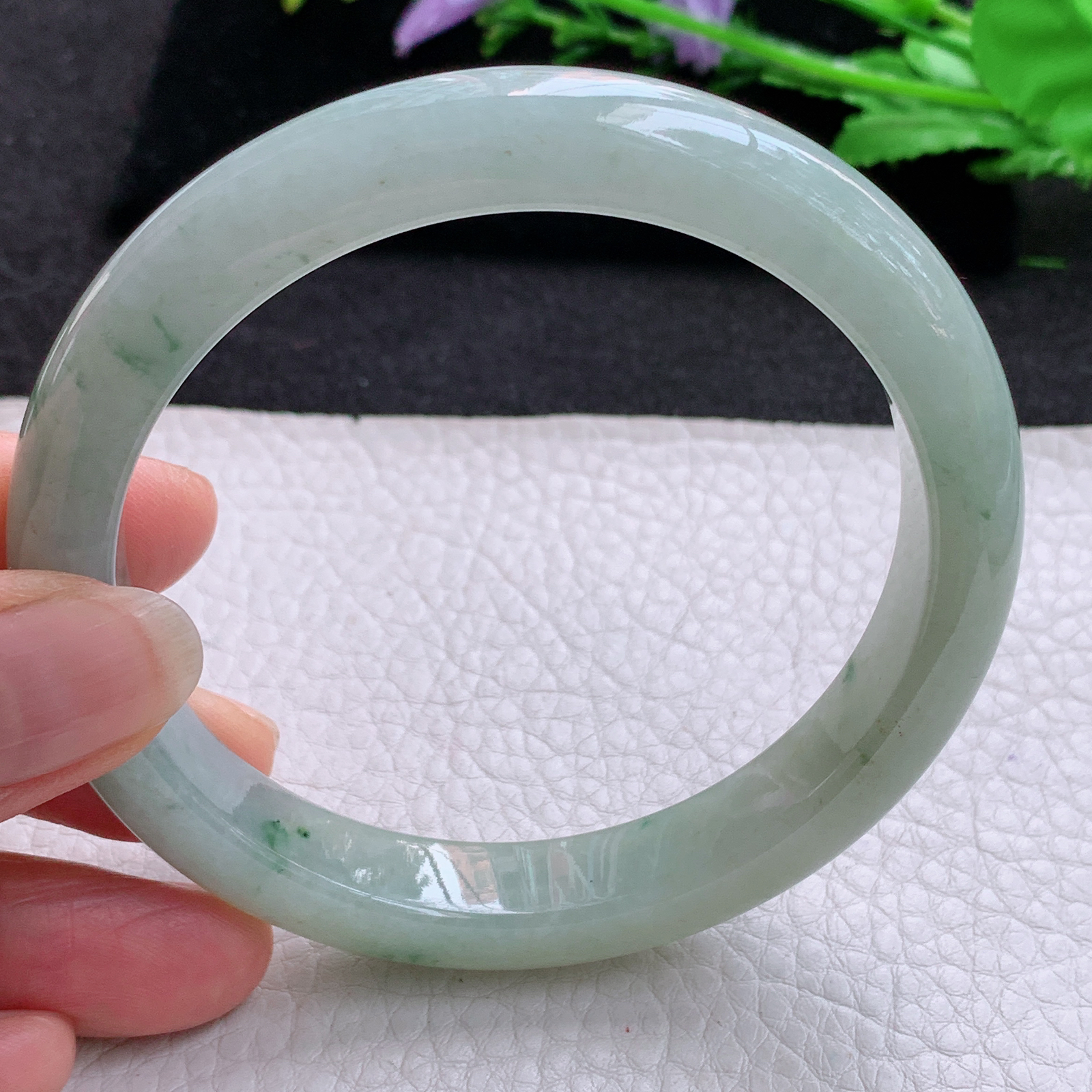 xx大圈口63*11.5*8.8平安镯 天然缅甸翡翠A货冰胶飘花宽边玉手环