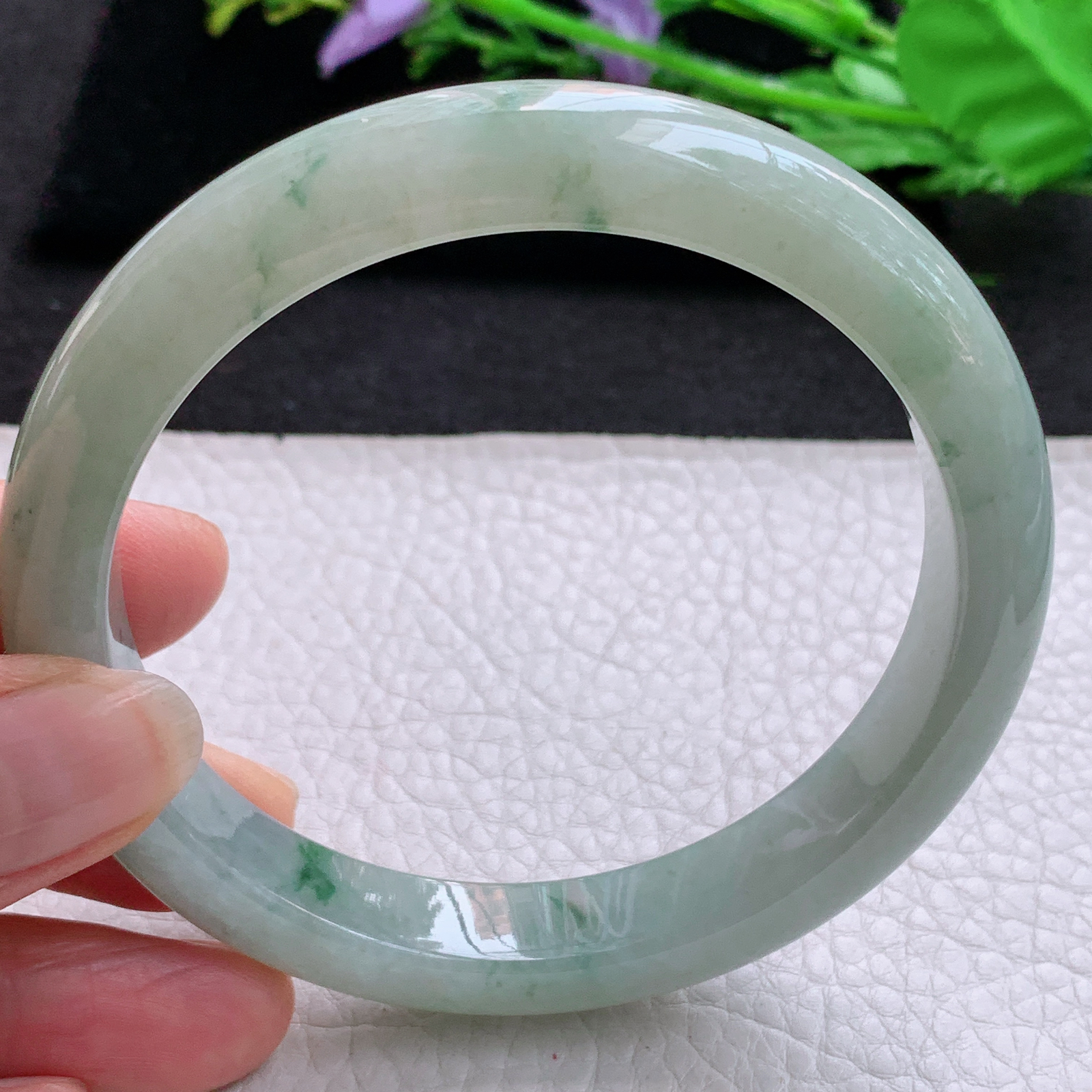 xx大圈口63*11.5*8.8平安镯 天然缅甸翡翠A货冰胶飘花宽边玉手环