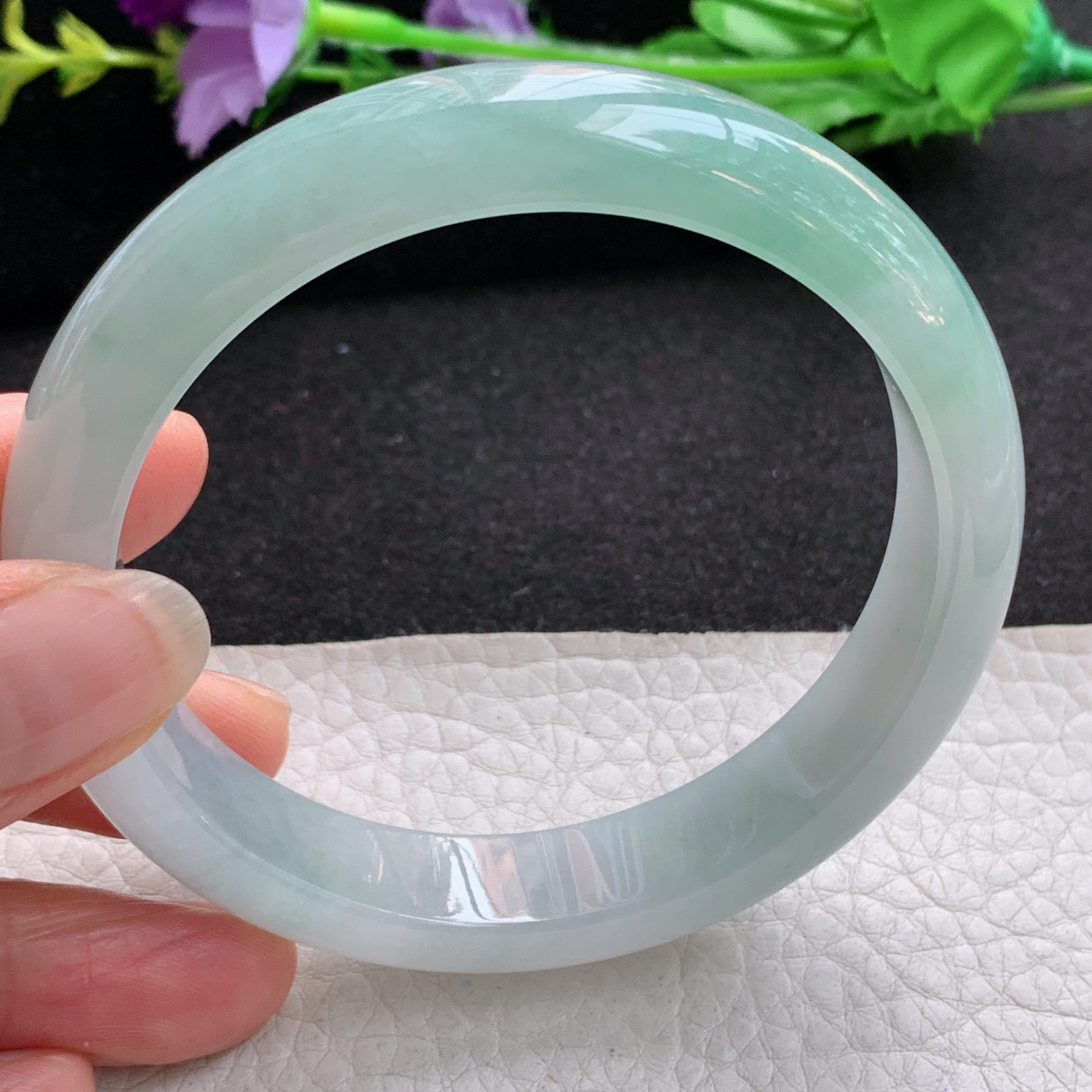 yh大圈口61*12.8*8.2招财镯 天然缅甸翡翠A货冰晴宽边玉手环