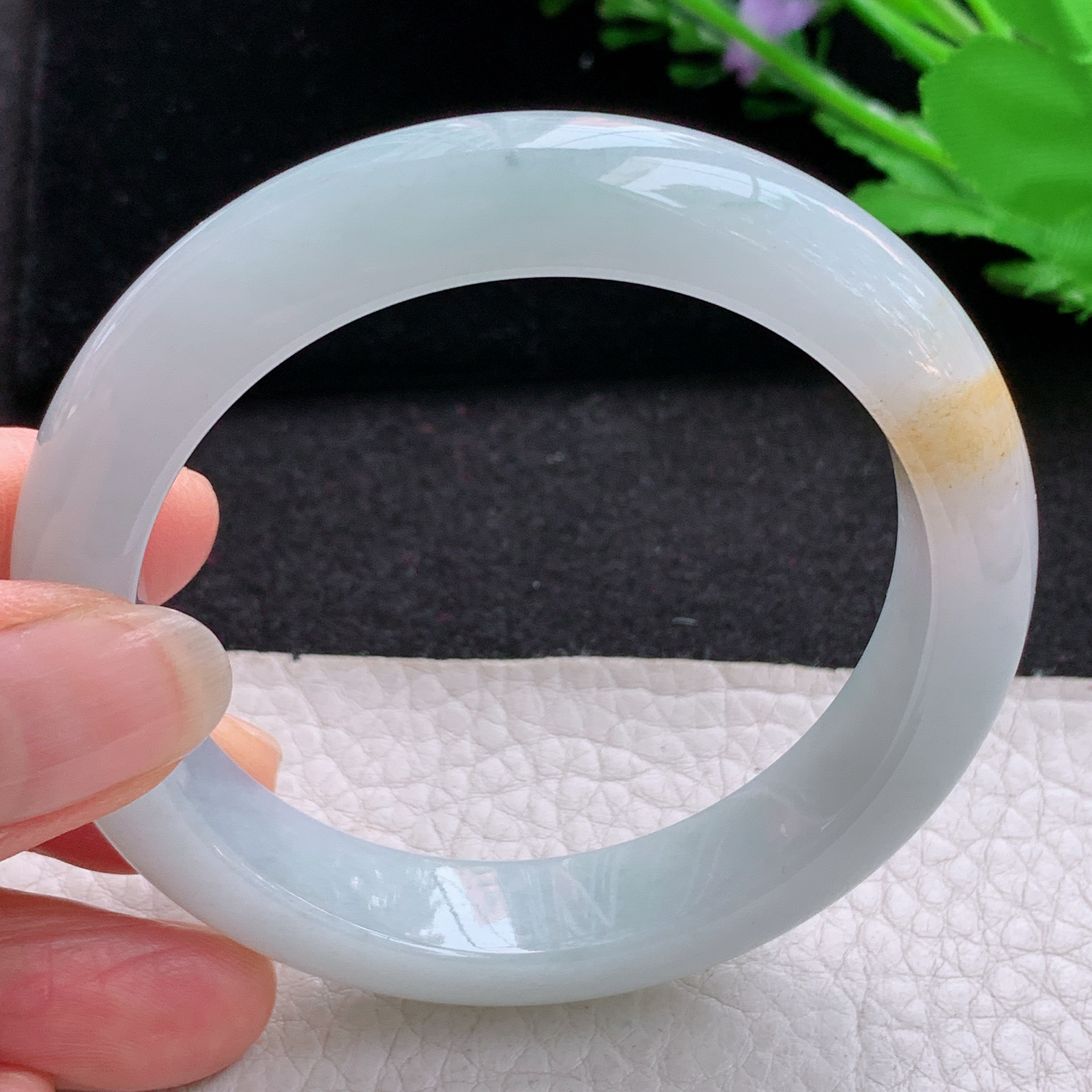 h实拍54.8*12.3*8.6招财镯 天然缅甸翡翠A冰蓝底飘花宽边玉手环