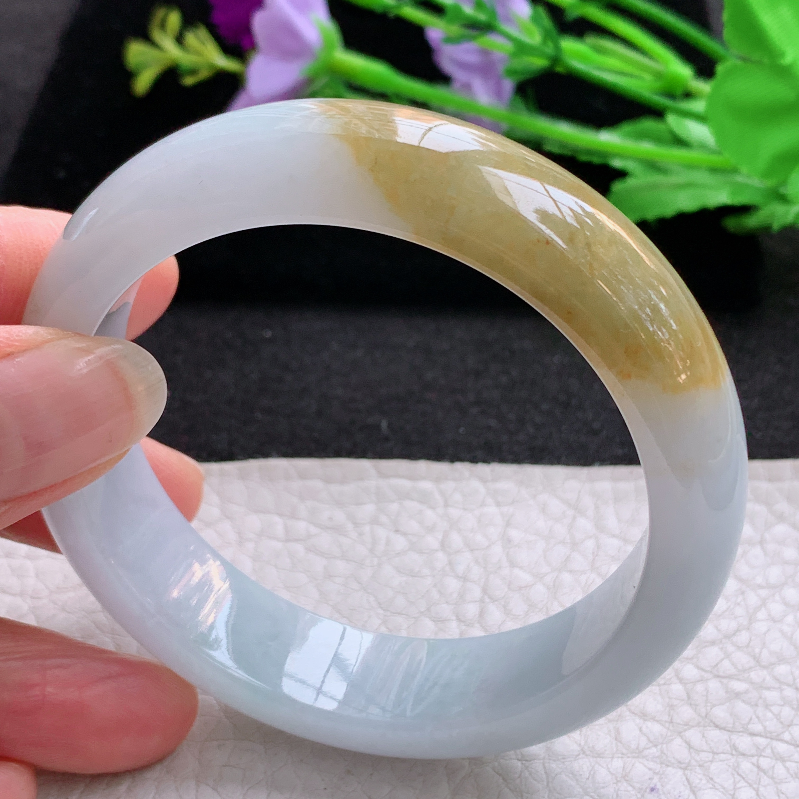 z实拍55.5*14.5*8.5招财镯 天然缅甸翡翠A货胶感双彩宽边玉手环