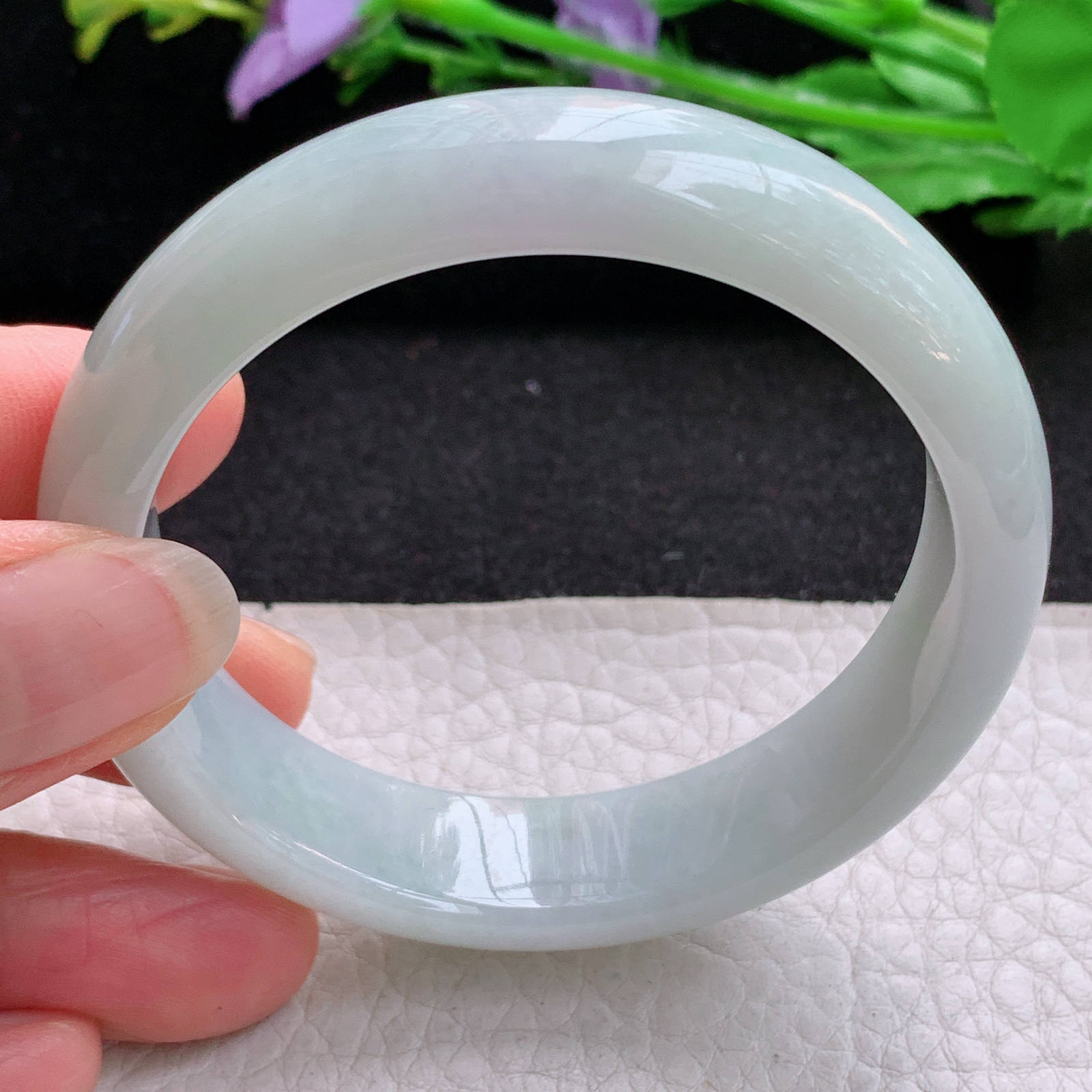 nr纯美款53.5*13.6*7平安镯 天然缅甸翡翠A货细润淡雅宽边玉手环