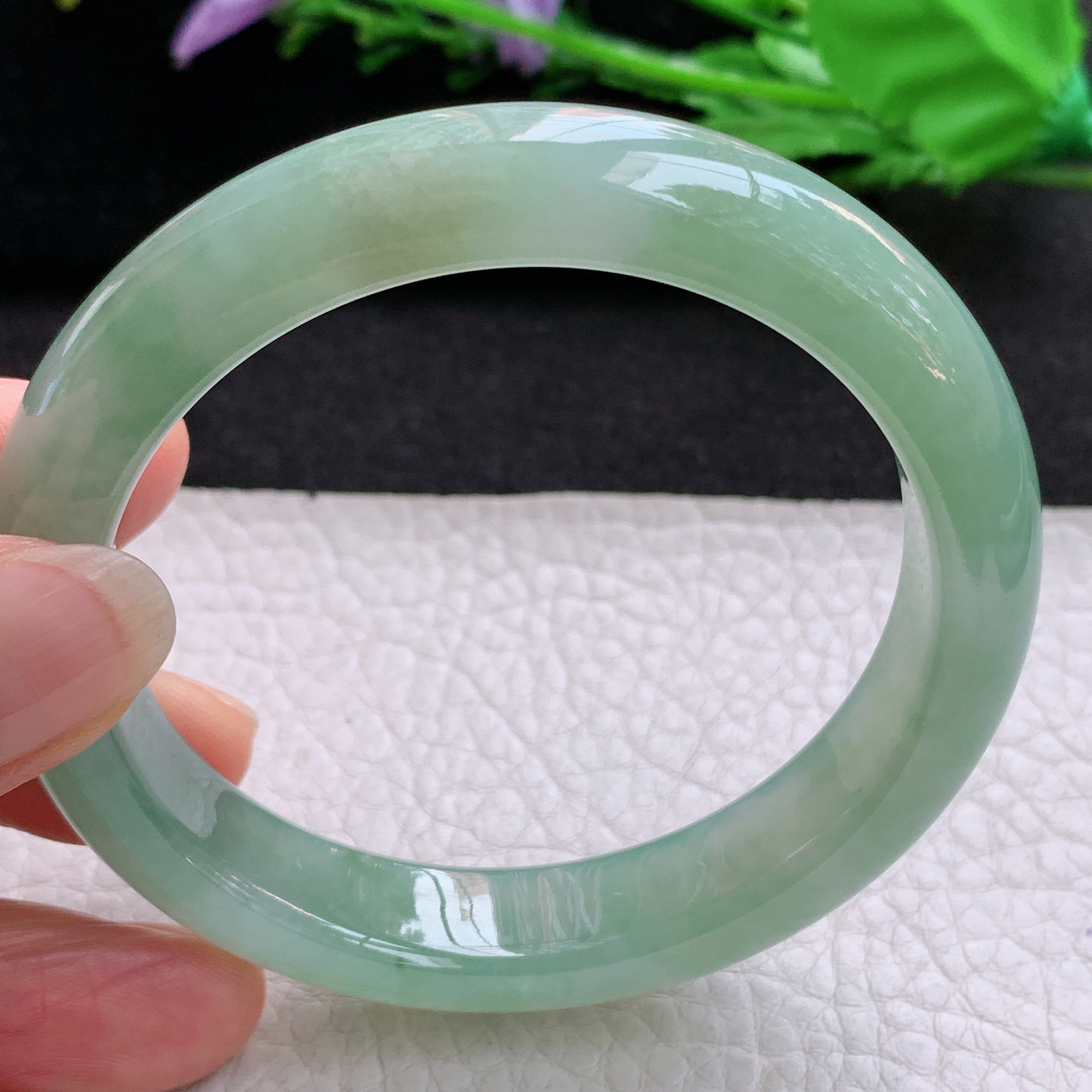 r年轻款55.5*12.5*8.3平安镯 天然缅甸翡翠A货冰晴宽边玉手环