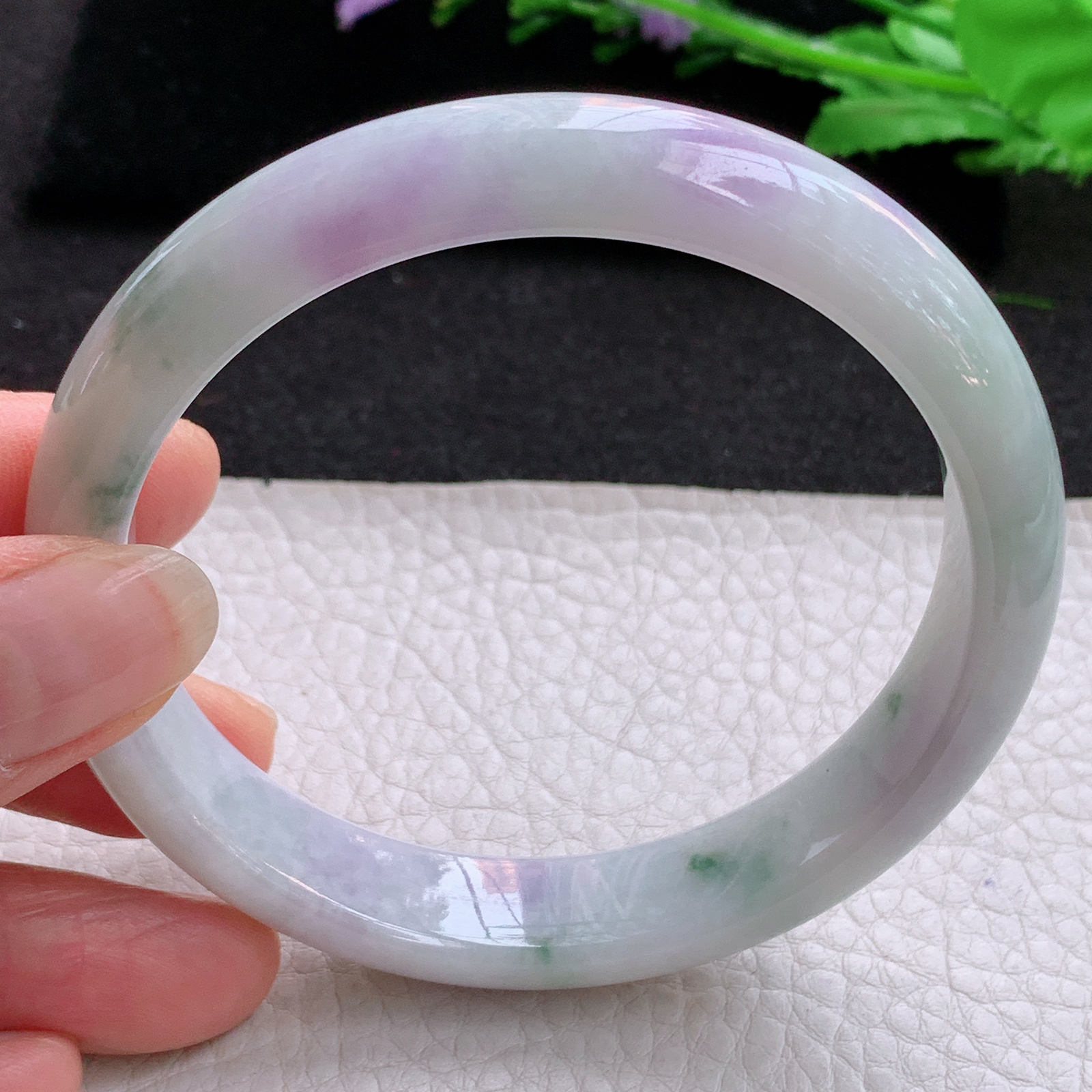 p大圈口62.5*13*8平安镯 天然缅甸翡翠A货春带彩水润宽边玉手环