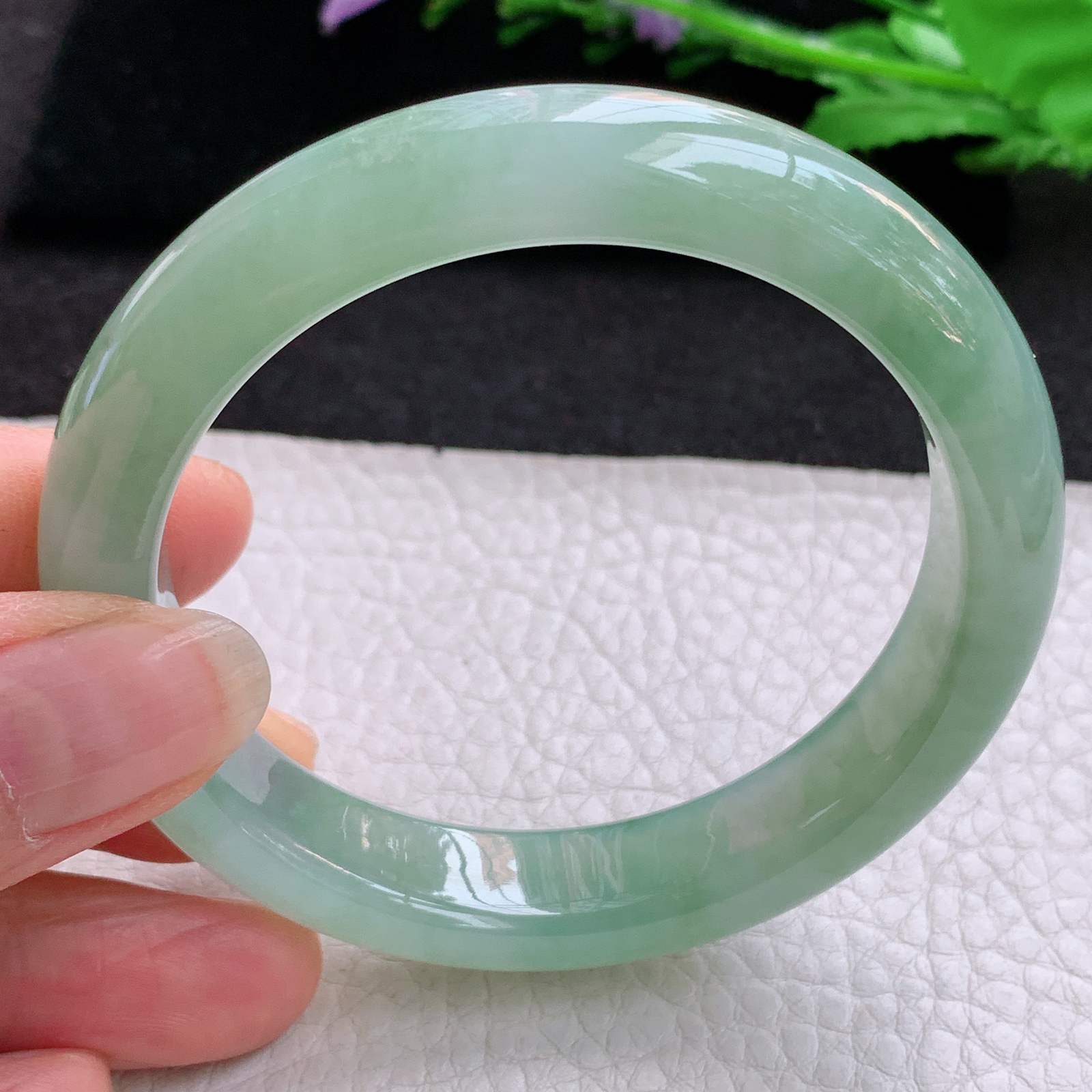 r年轻款55.5*12.5*8.3平安镯 天然缅甸翡翠A货冰晴宽边玉手环