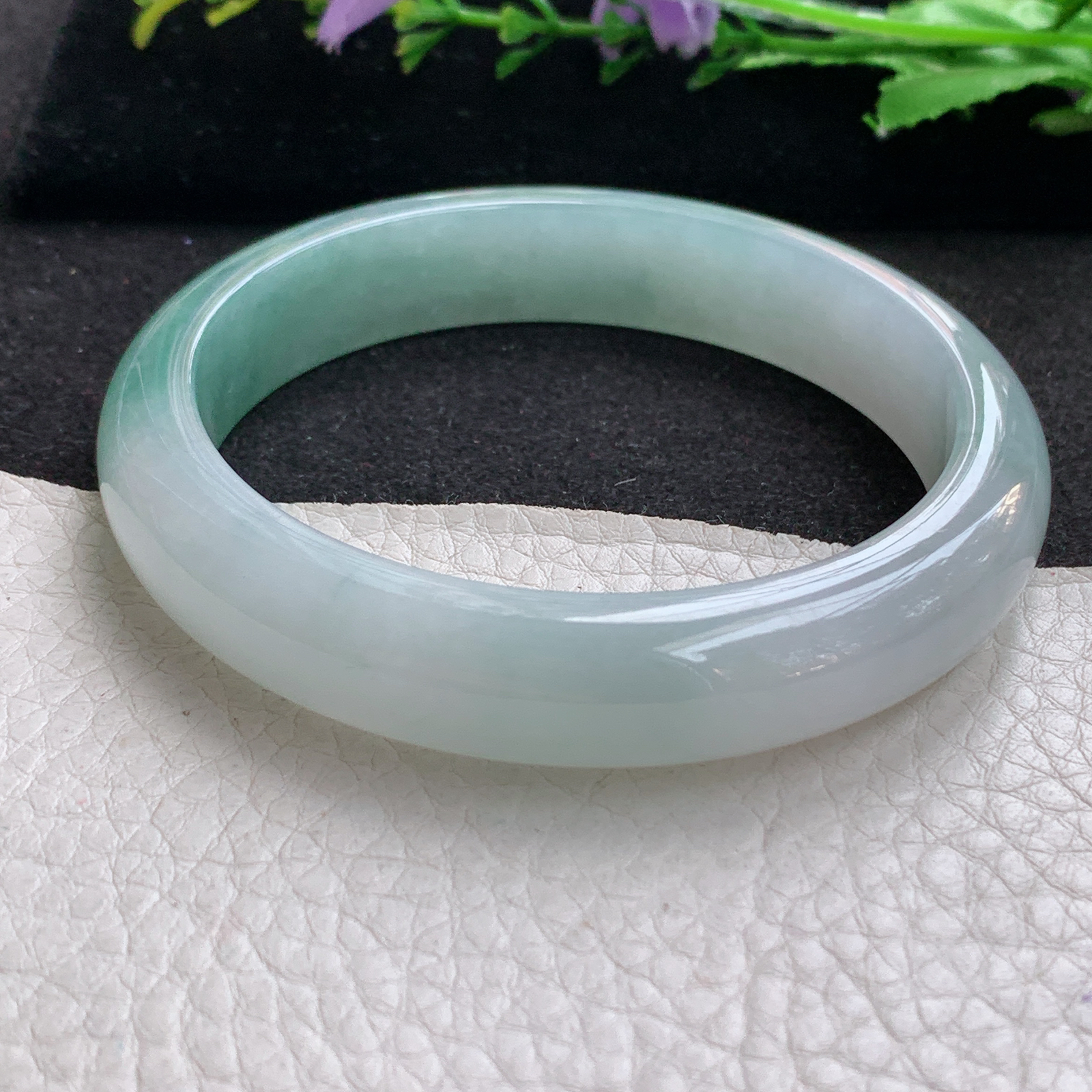 yh大圈口61*12.8*8.2招财镯 天然缅甸翡翠A货冰晴宽边玉手环