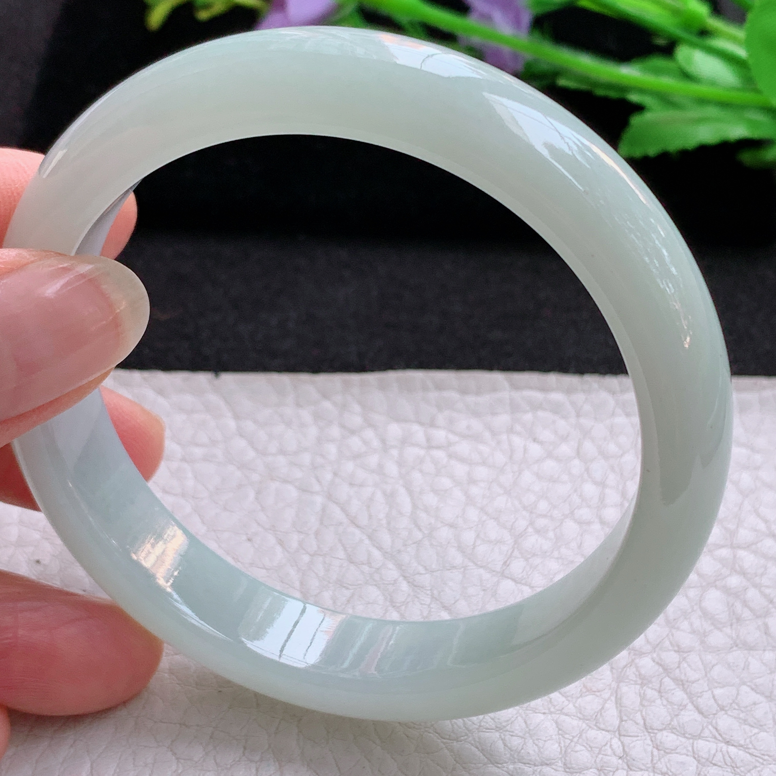 xx实拍58*12*7.8平安镯 天然缅甸翡翠A货晴绿冰胶宽边玉手环