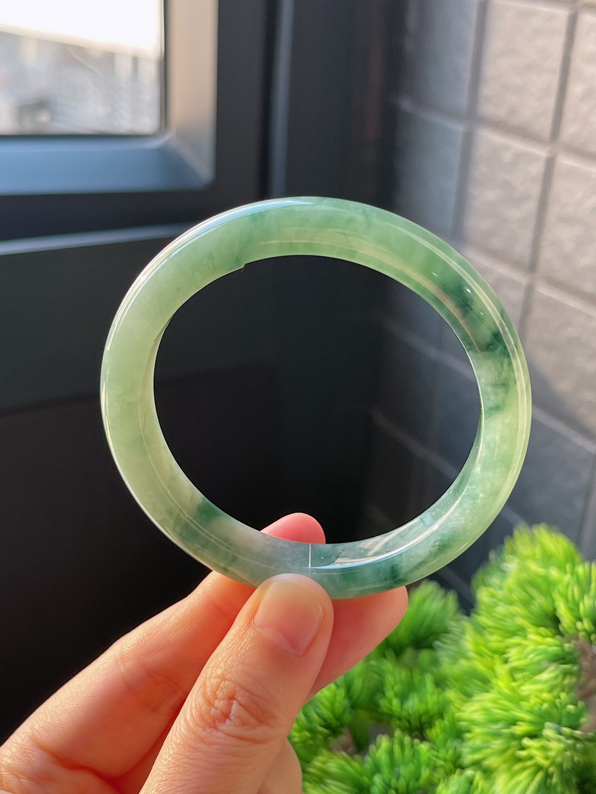 正圈54.2圈口，翡翠糯化种灰绿色手镯