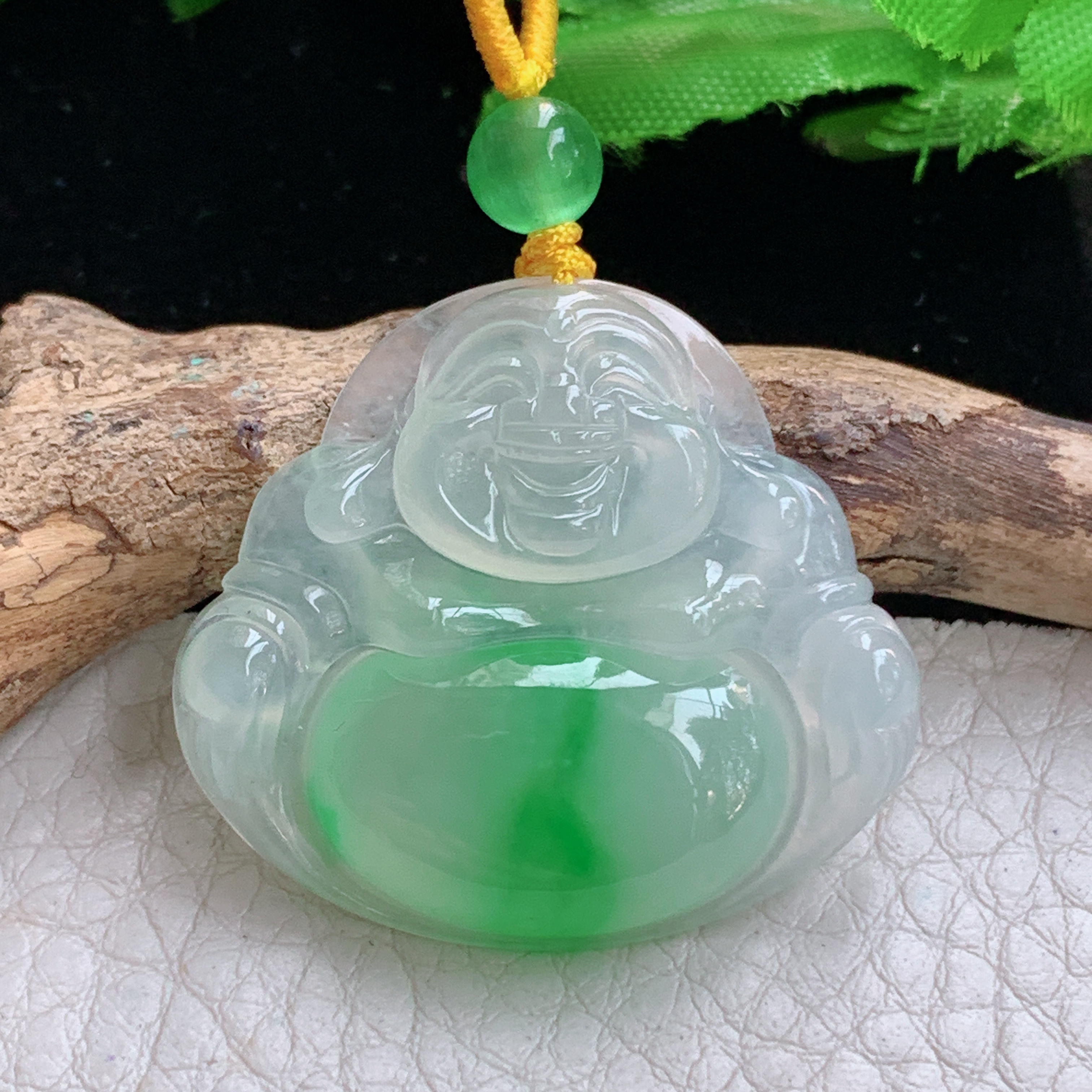 gp 实拍29.8*33.3*6缅甸天然翡翠冰种阳绿佛公吊坠精品弥勒佛像玉坠