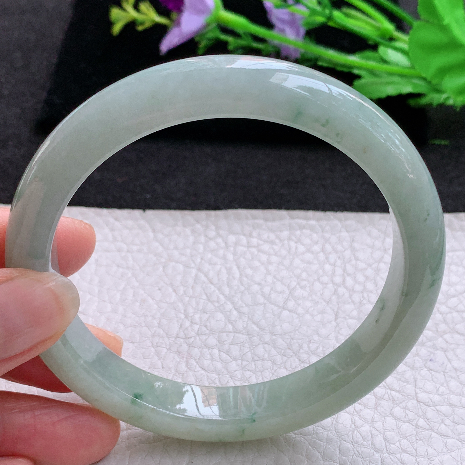 xx大圈口63*11.5*8.8平安镯 天然缅甸翡翠A货冰胶飘花宽边玉手环