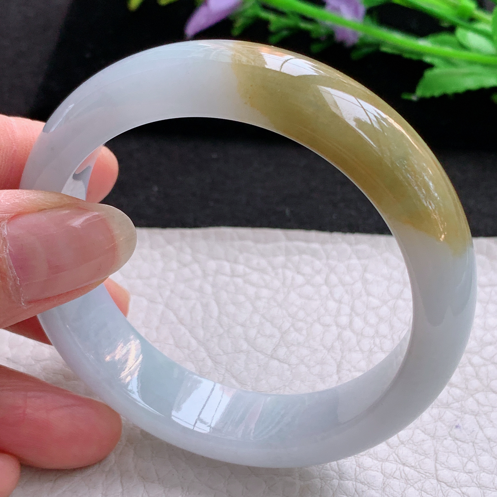 z实拍55.5*14.5*8.5招财镯 天然缅甸翡翠A货胶感双彩宽边玉手环