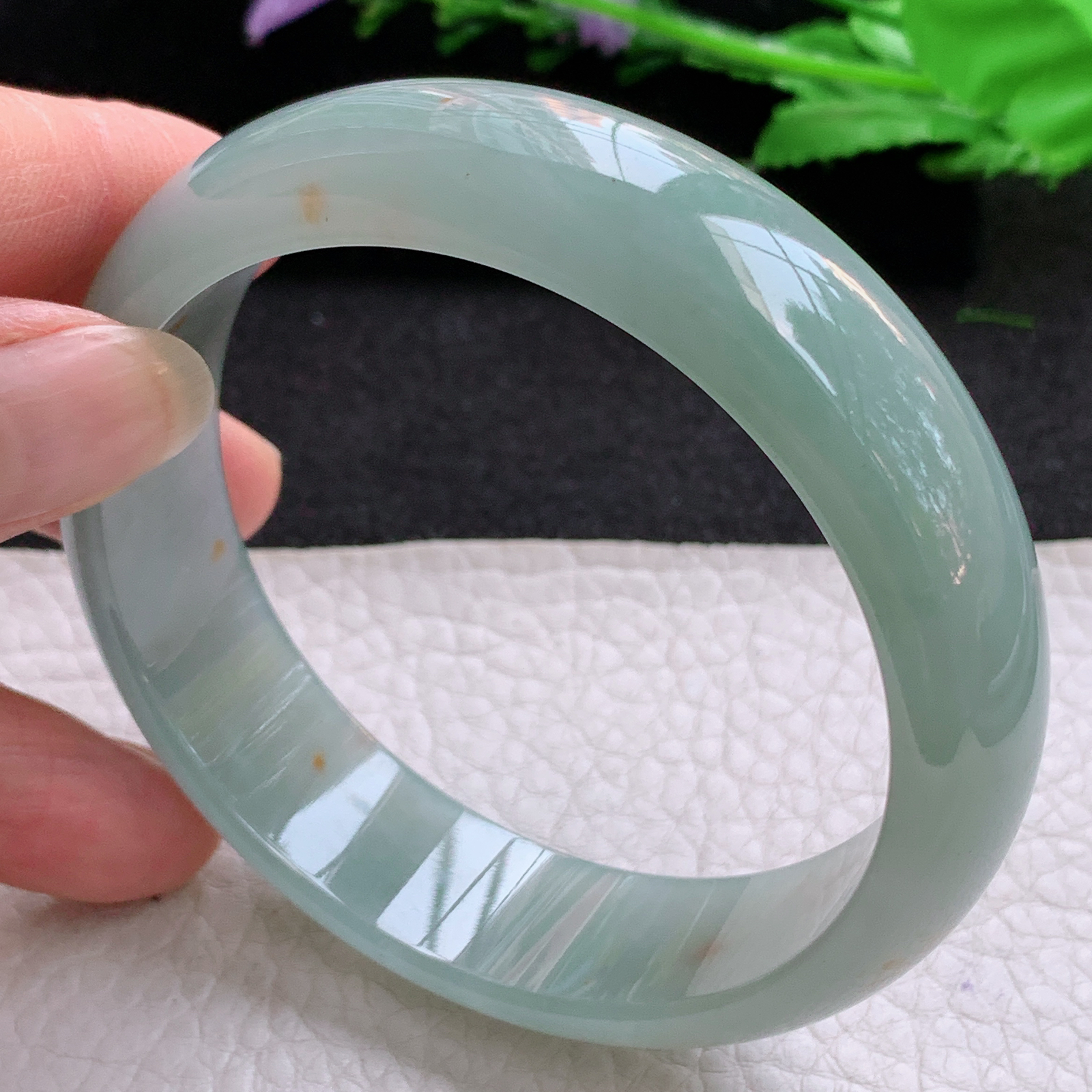 p大圈口68*17*7.6轮胎镯 天然缅甸翡翠A货冰飘花宽边玉手环