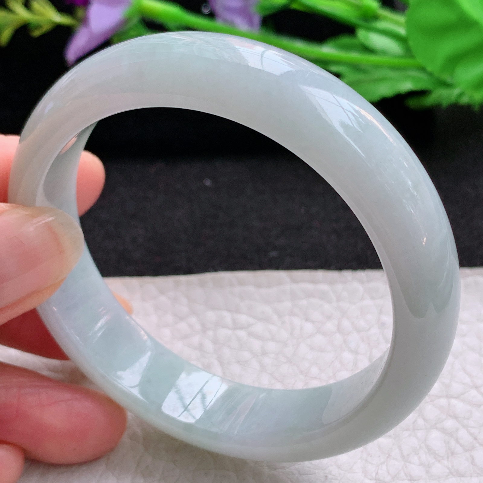 nr纯美款53.5*13.6*7平安镯 天然缅甸翡翠A货细润淡雅宽边玉手环