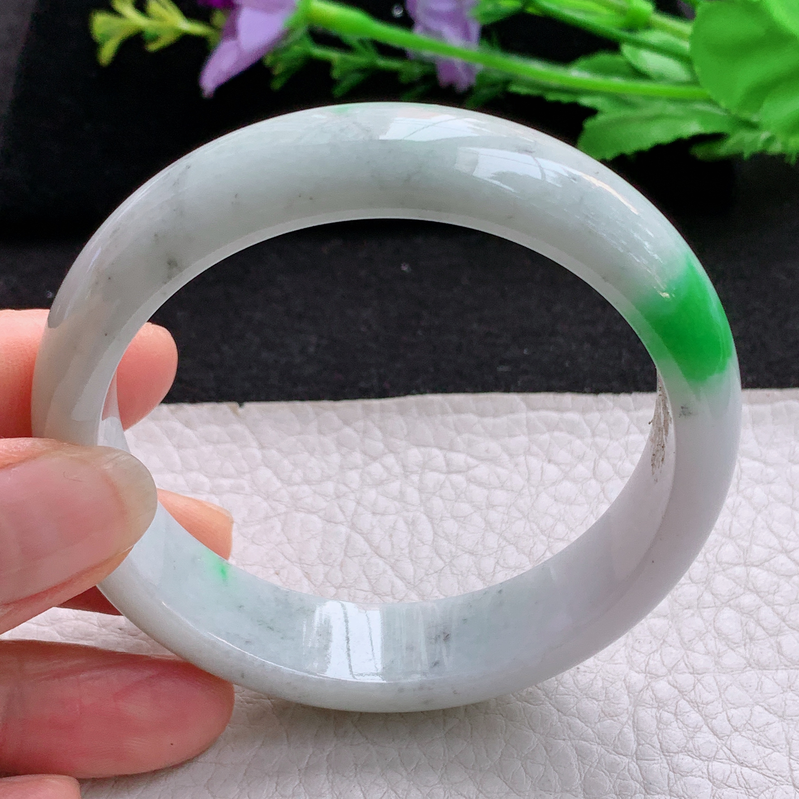 nr实拍57*14.2*7.5平安镯 天然缅甸翡翠A货细润飘阳绿宽边玉手环