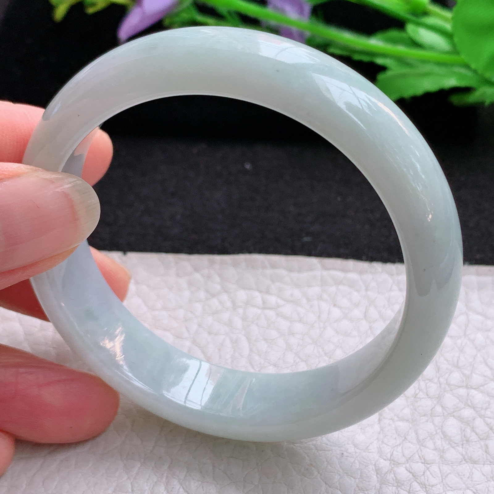 nr纯美款53.5*13.6*7平安镯 天然缅甸翡翠A货细润淡雅宽边玉手环