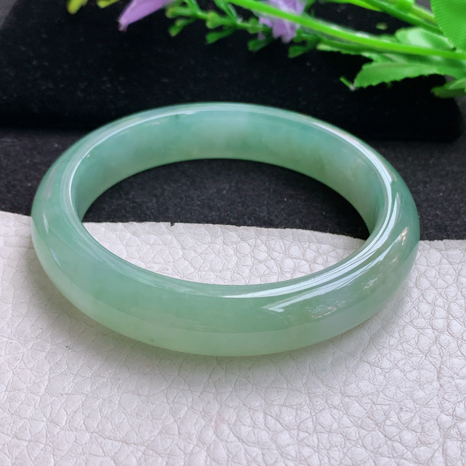 r年轻款55.5*12.5*8.3平安镯 天然缅甸翡翠A货冰晴宽边玉手环