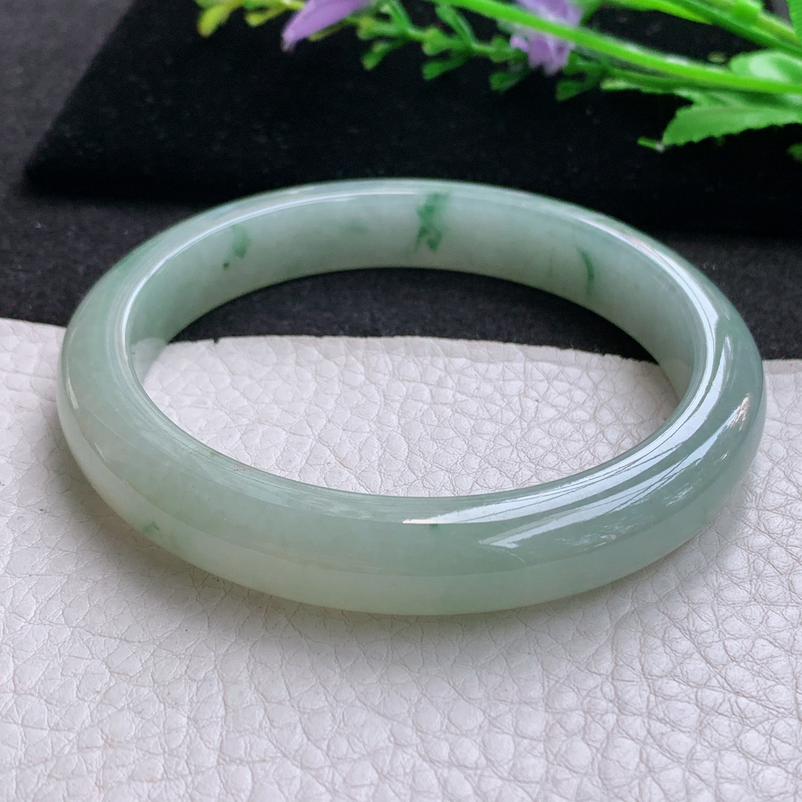 xx大圈口63*11.5*8.8平安镯 天然缅甸翡翠A货冰胶飘花宽边玉手环