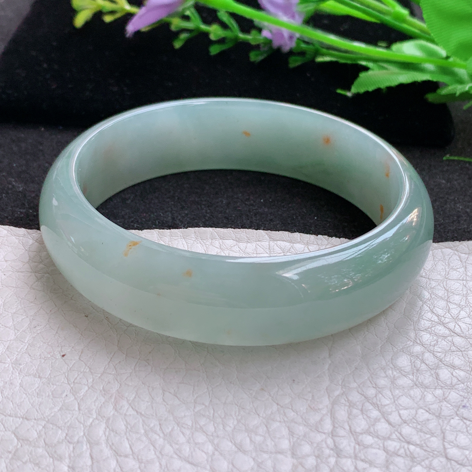 p大圈口68*17*7.6轮胎镯 天然缅甸翡翠A货冰飘花宽边玉手环