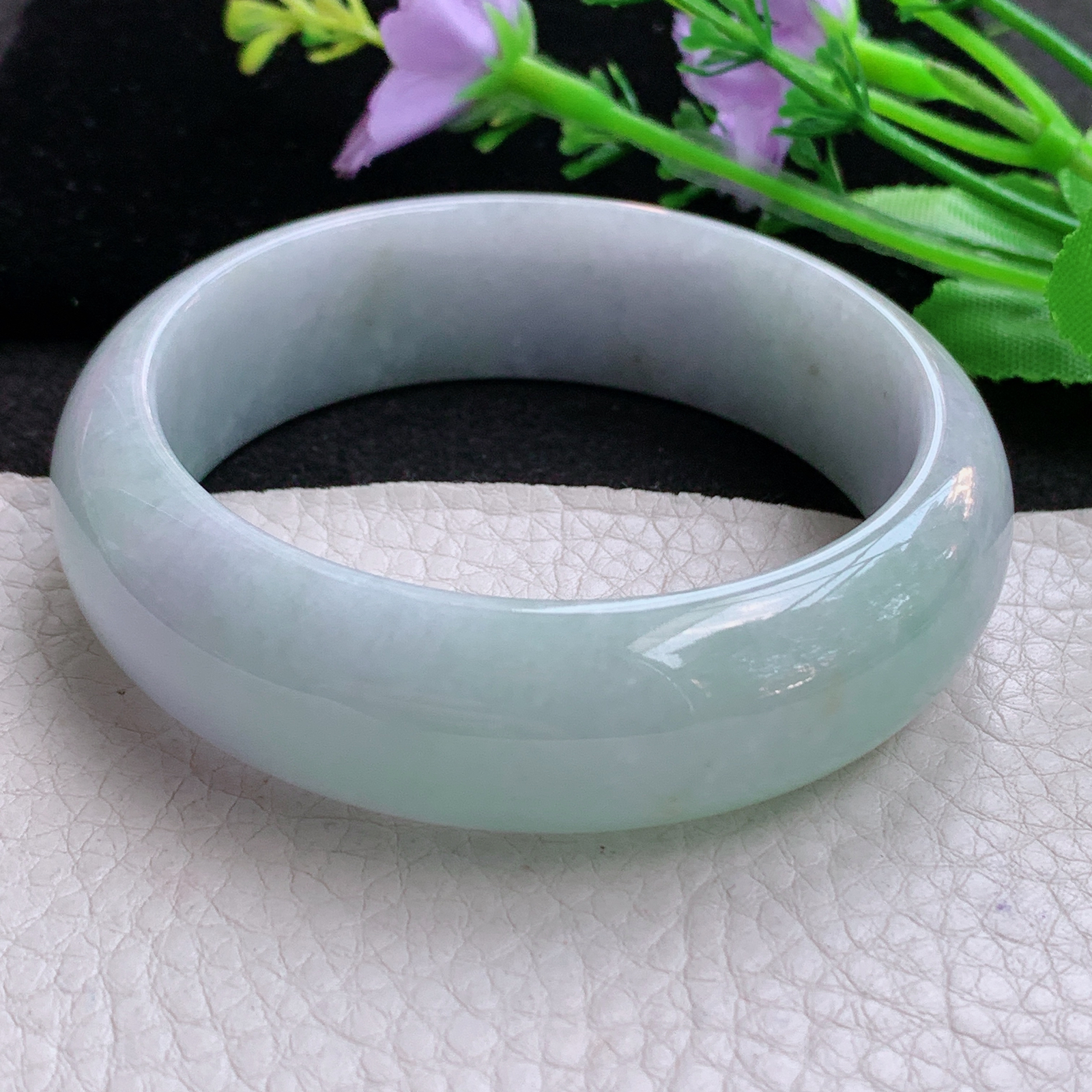 ee实拍57*15.6*8.2轮胎镯 天然缅甸翡翠A货胶感飘绿年轻款宽边玉手环