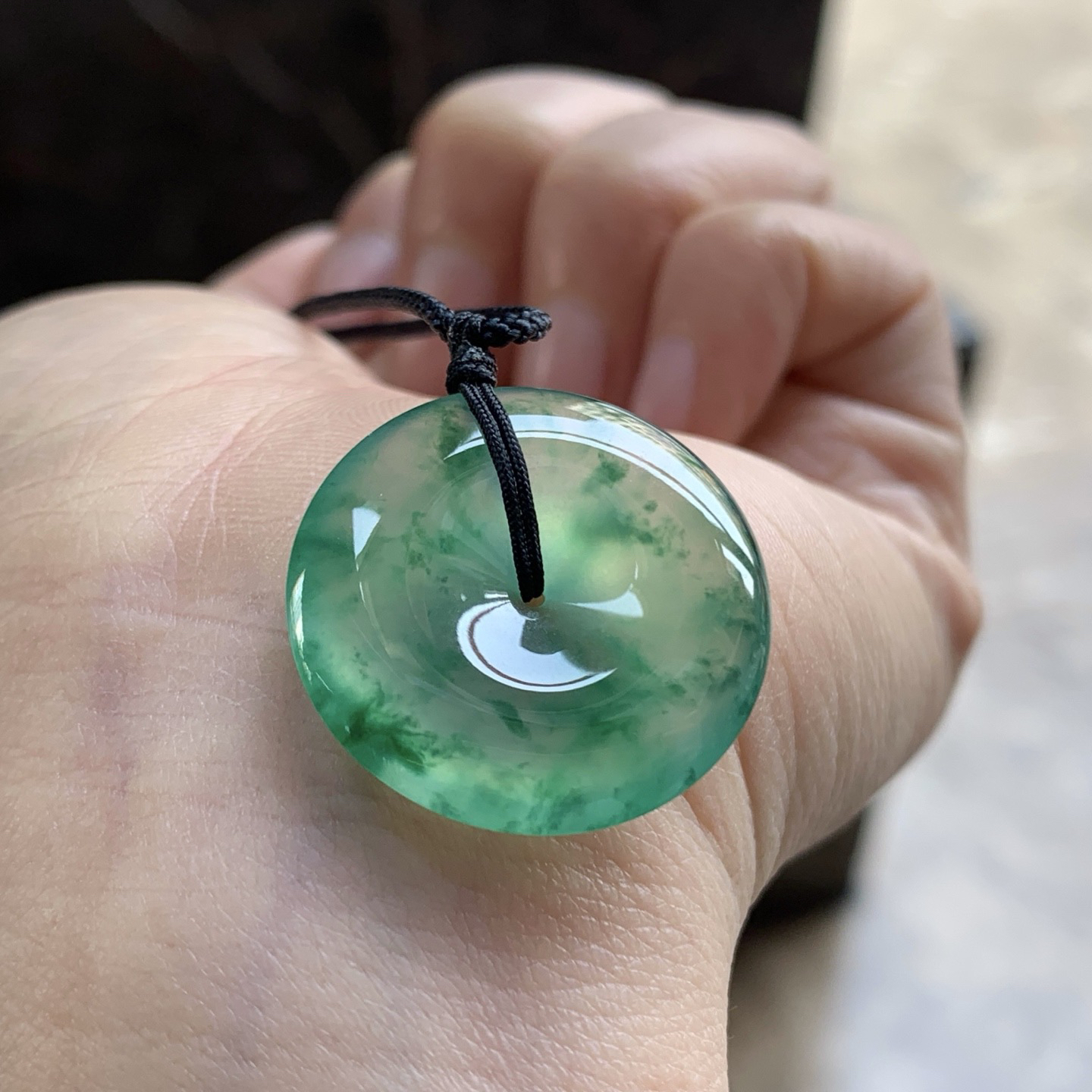 冰种绿花平安扣^_^飘花灵韵 冰透好看