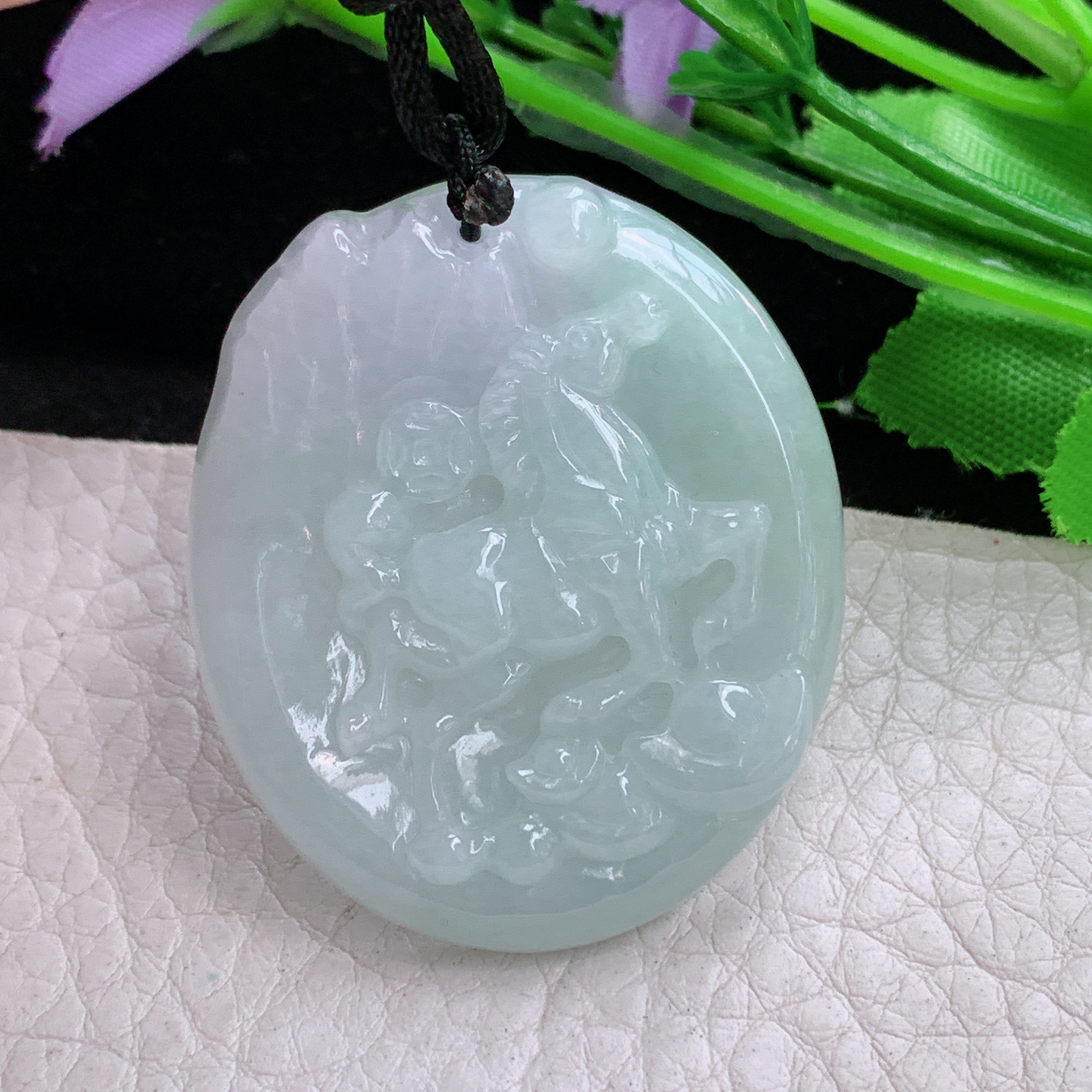 f8实拍42.5*36*5.7缅甸天然翡翠生肖马小吊坠生肖守护神项坠