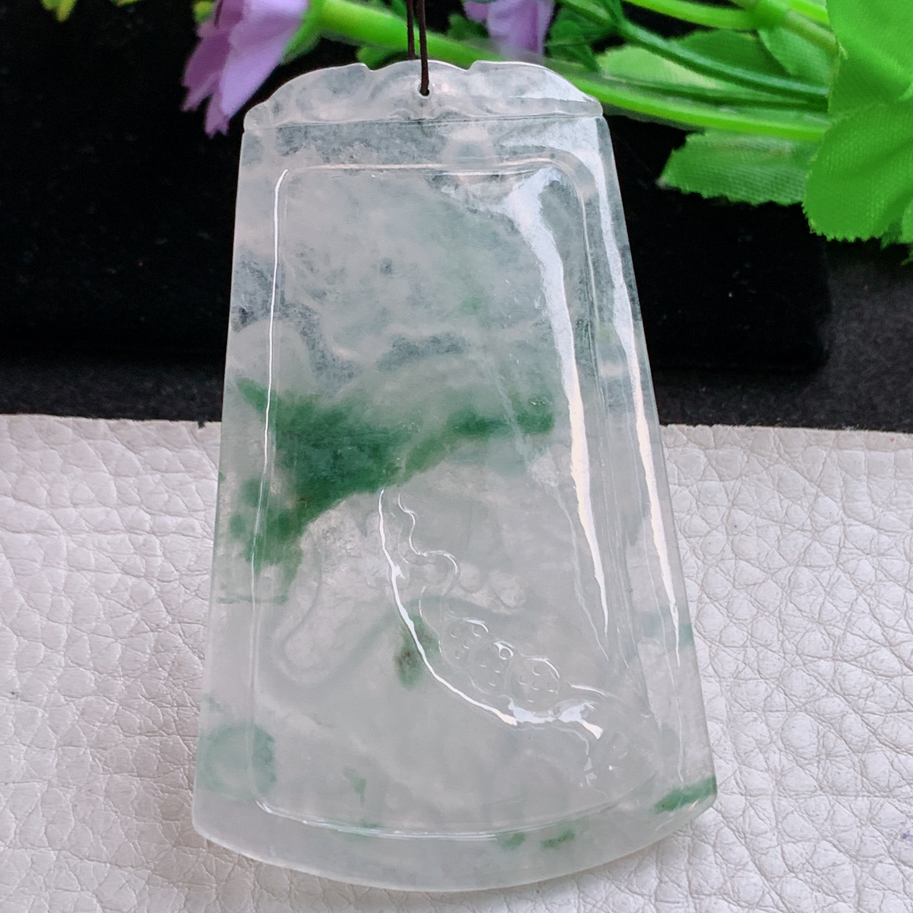 Sx实拍71.8*45*5.8缅甸天然翡翠冰飘花大龙牌吊坠男款飞龙在天项坠