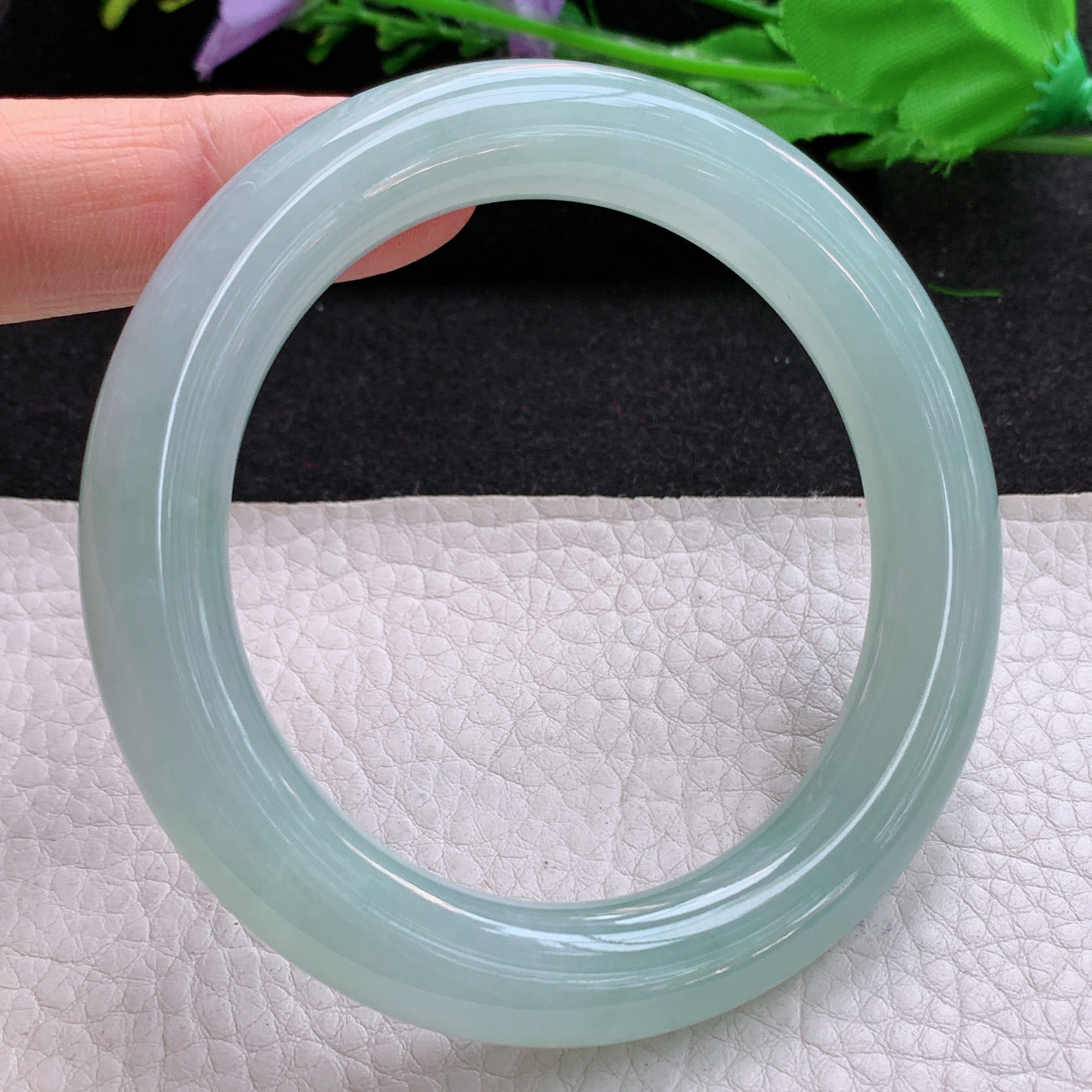 xo冰润晴绿款57*10.3*10.8美人镯 天然缅甸翡翠A货冰晴圆条玉手环