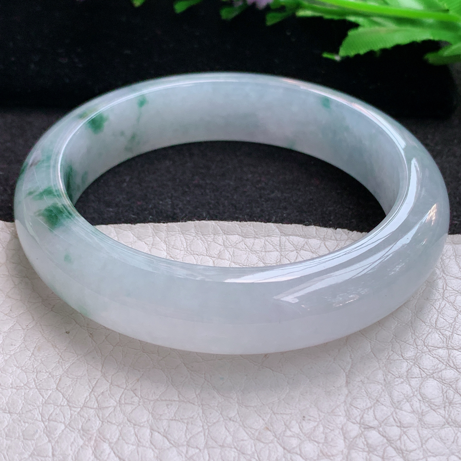 xo飘逸款56*13.5*8.8平安镯 天然缅甸翡翠A货冰飘花宽边玉手环