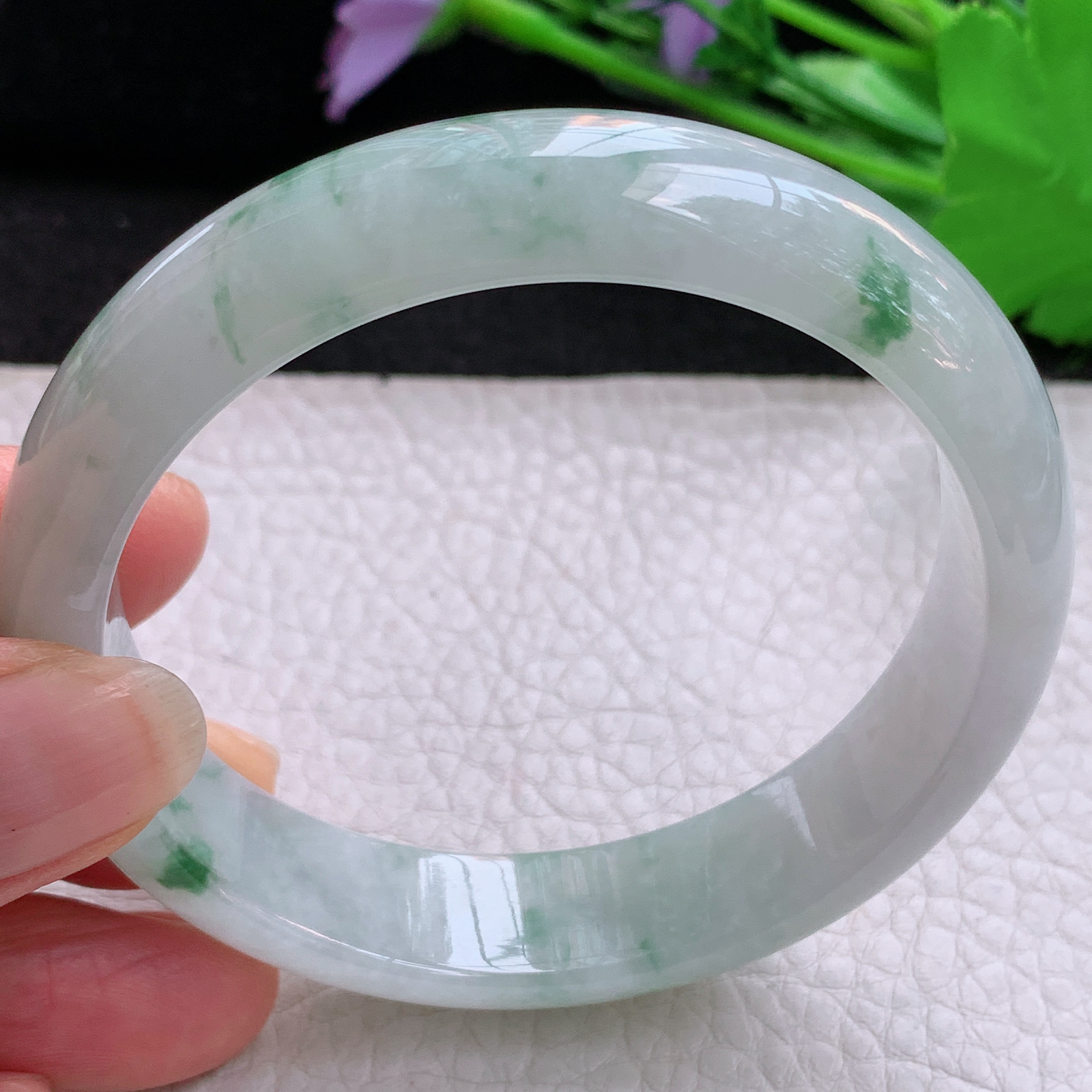 ee实拍58*13.9**7.6轮胎镯 天然缅甸翡翠A货胶感冰飘花宽边玉手环