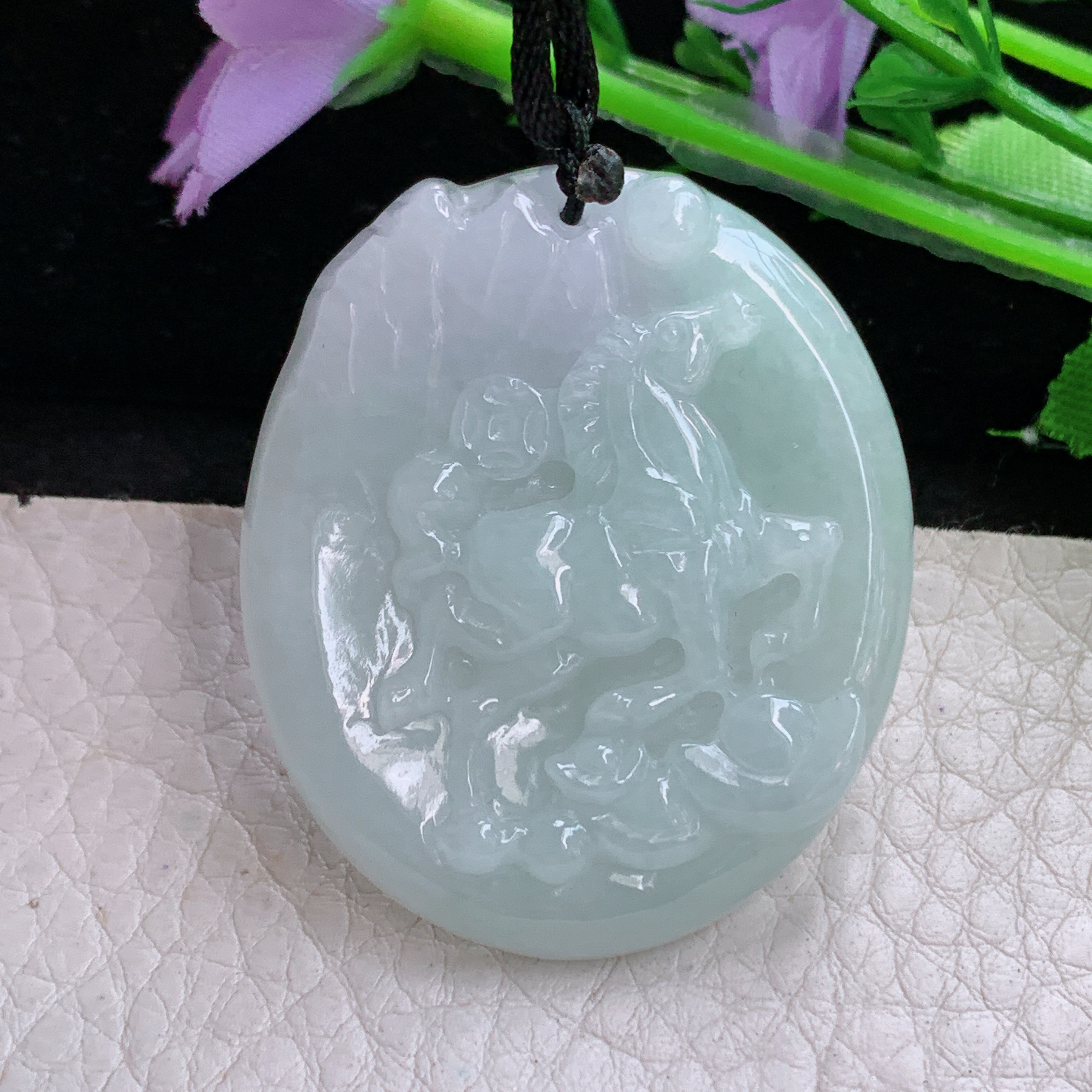 f8实拍42.5*36*5.7缅甸天然翡翠生肖马小吊坠生肖守护神项坠