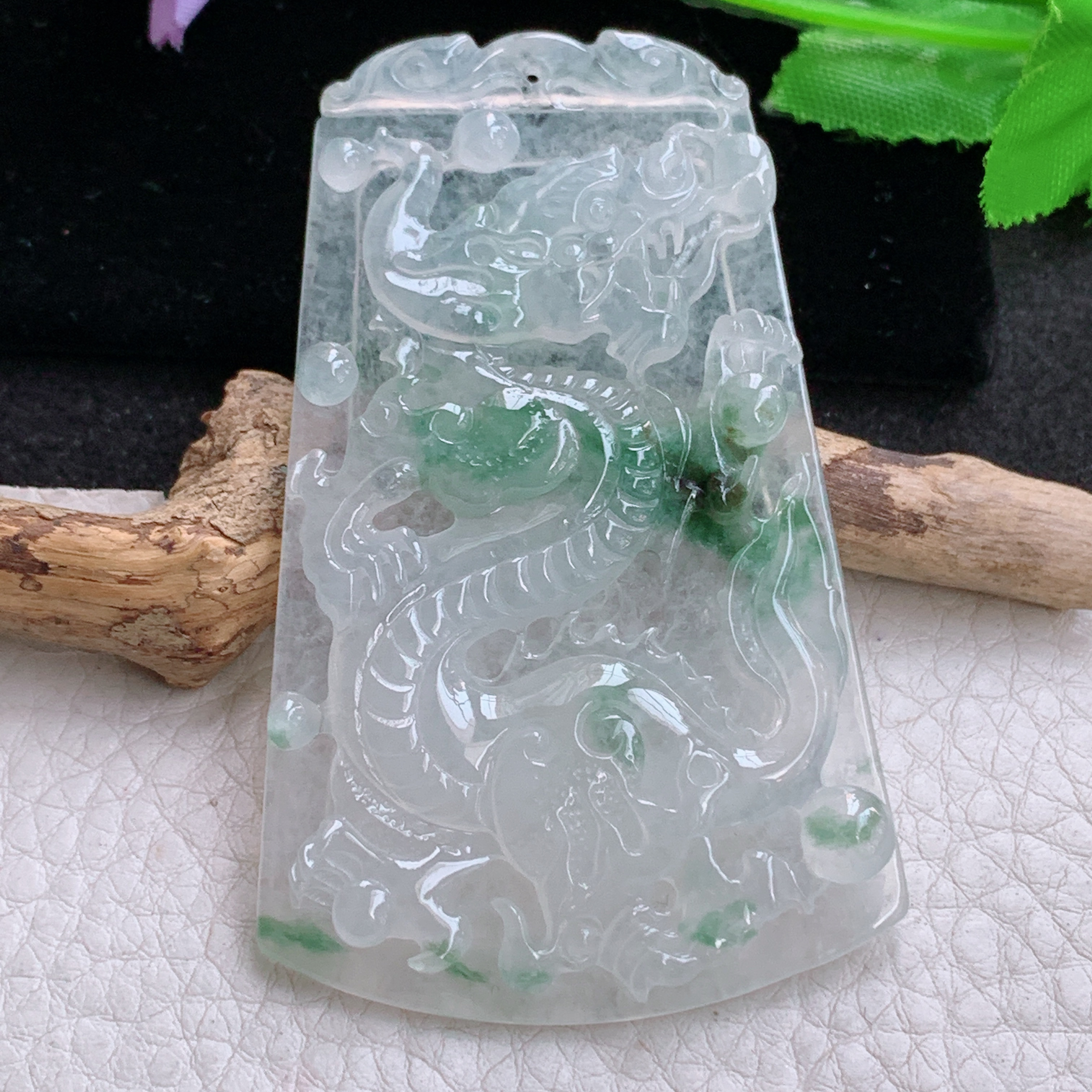 Sx实拍71.8*45*5.8缅甸天然翡翠冰飘花大龙牌吊坠男款飞龙在天项坠