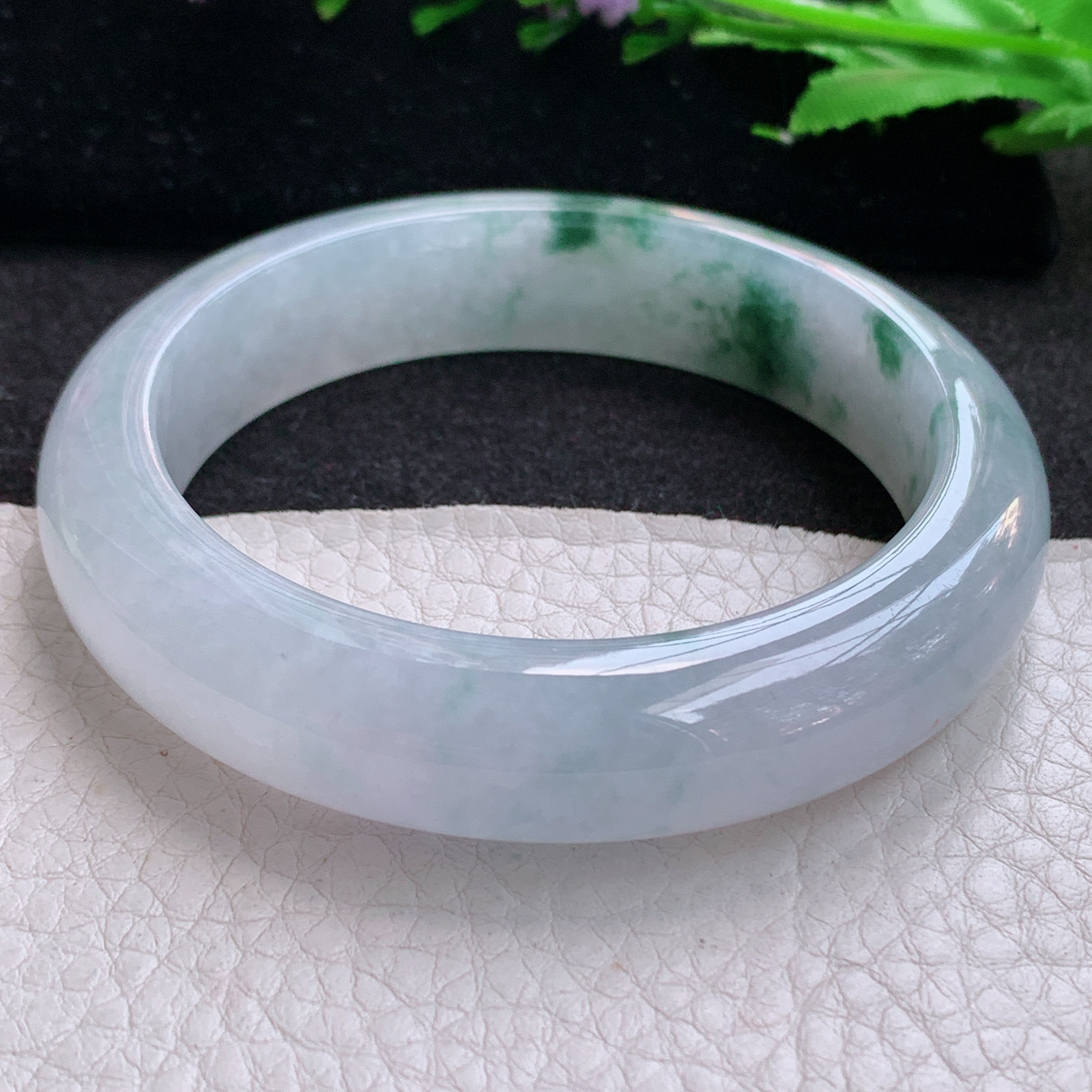 xo飘逸款56*13.5*8.8平安镯 天然缅甸翡翠A货冰飘花宽边玉手环