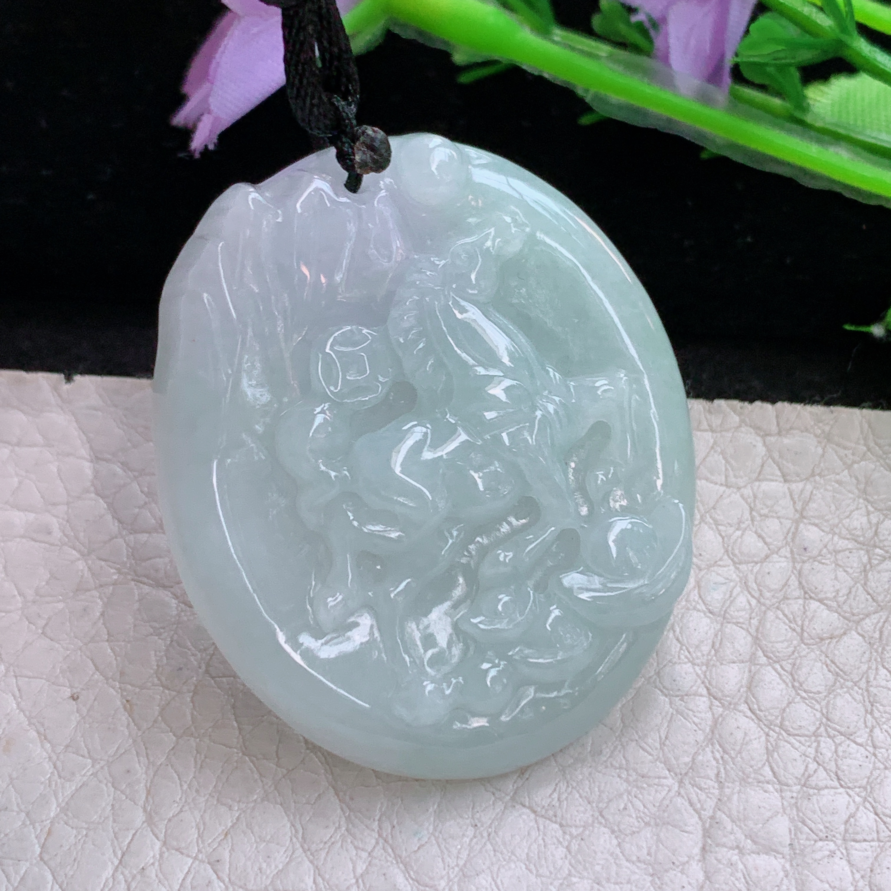 f8实拍42.5*36*5.7缅甸天然翡翠生肖马小吊坠生肖守护神项坠