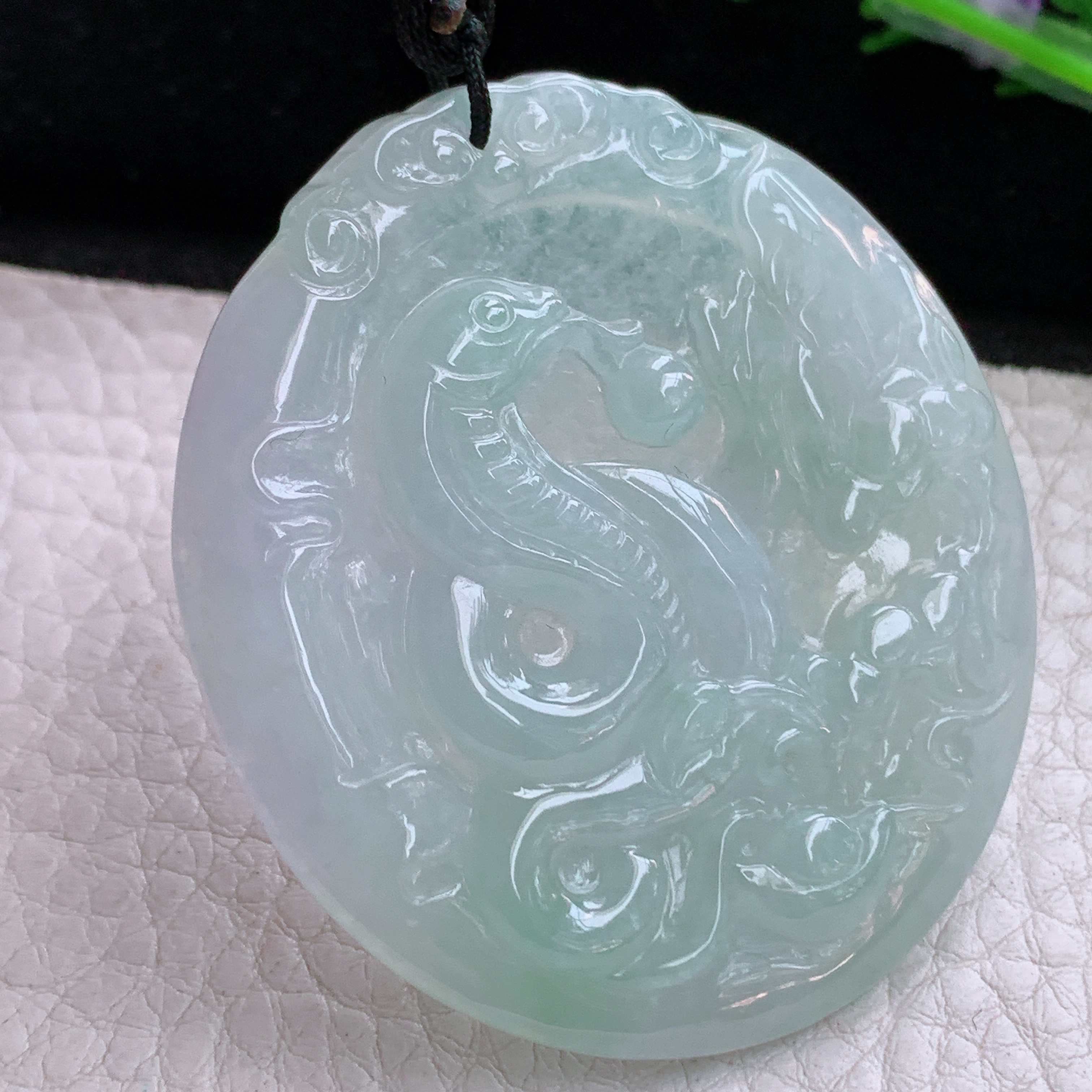 f8实拍52.5*47.2*5.3缅甸天然翡翠淡水绿生肖蛇吊坠腰缠万贯玉坠