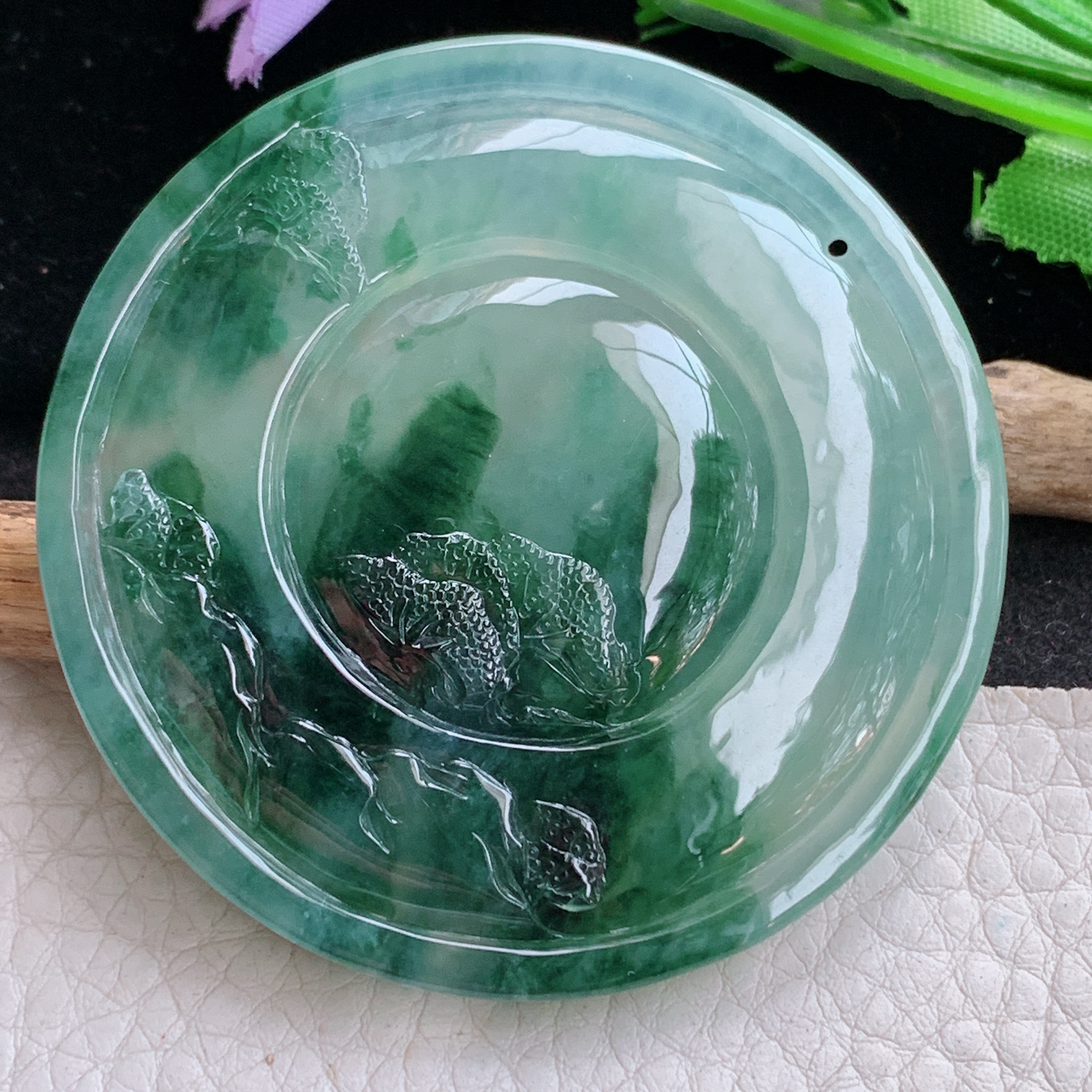 Sx实拍57.8*8缅甸天然翡翠冰飘花大山水牌吊坠步步高升项坠