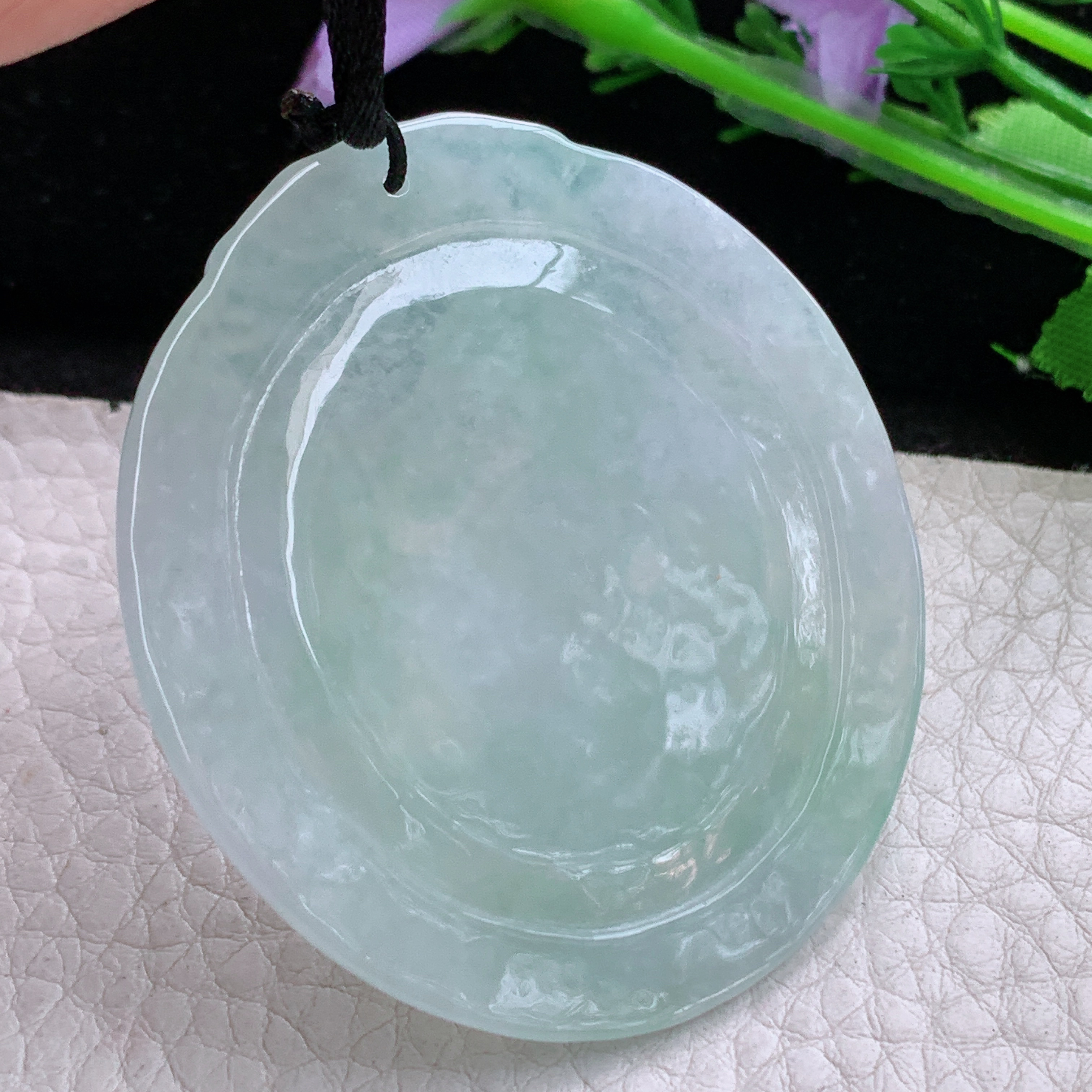 f8实拍51.5*48.6*5.6缅甸天然翡翠飘花文殊观音菩萨吊坠生肖守护神项坠