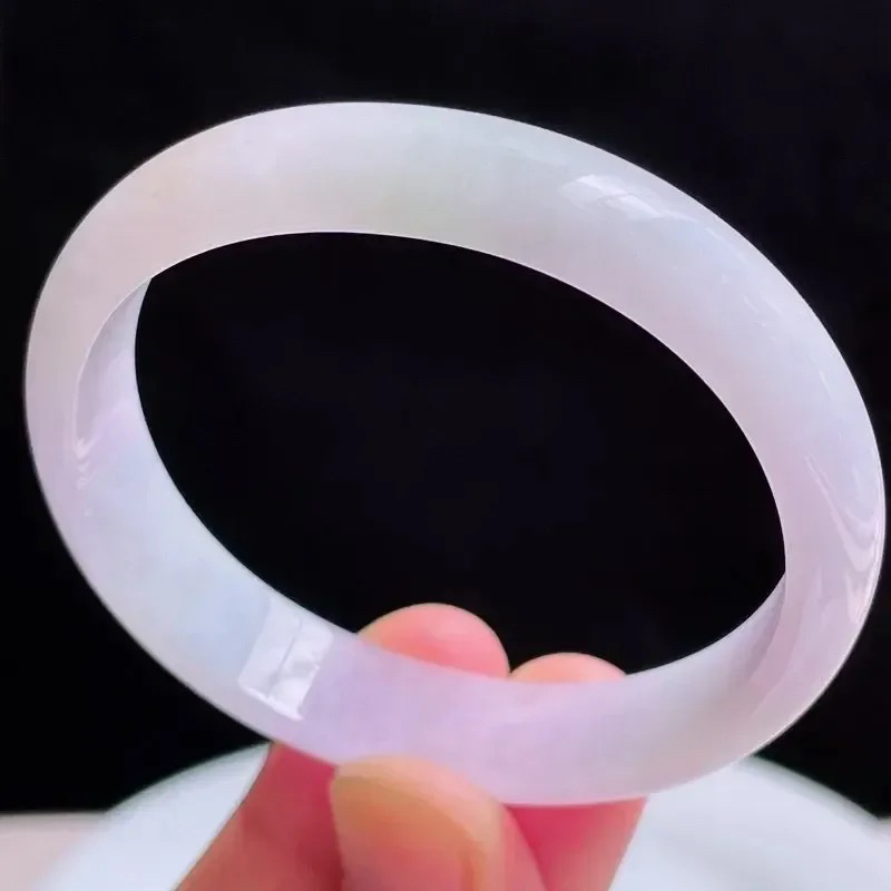 54圈贵妃天然翡翠A货淡紫玉手镯好种水春彩水润手镯33.40g