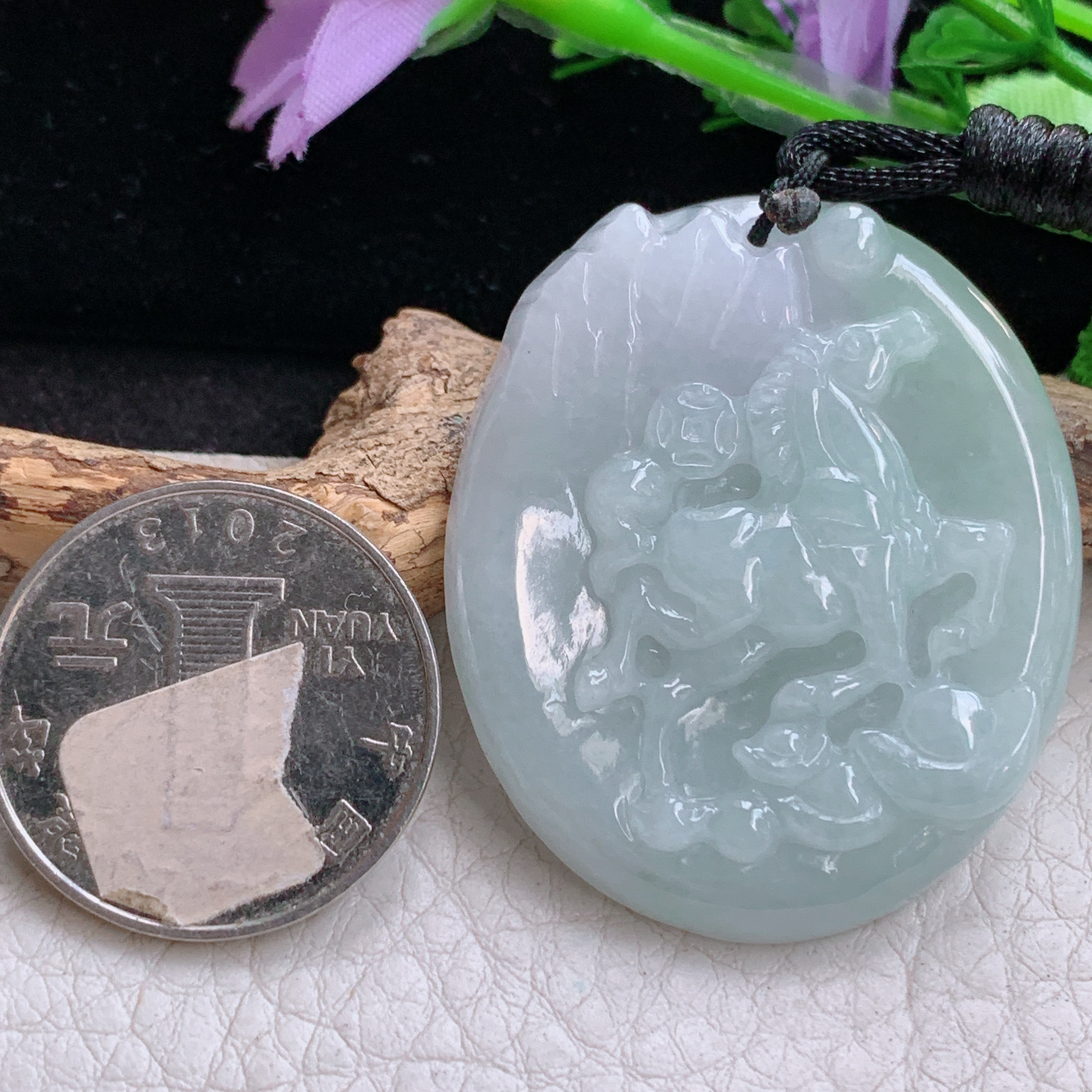 f8实拍42.5*36*5.7缅甸天然翡翠生肖马小吊坠生肖守护神项坠