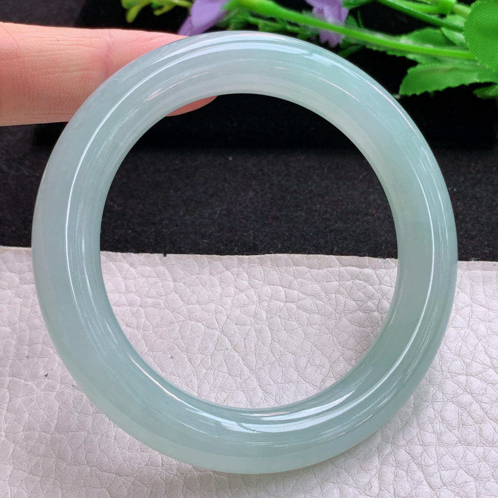 xo冰润晴绿款57*10.3*10.8美人镯 天然缅甸翡翠A货冰晴圆条玉手环