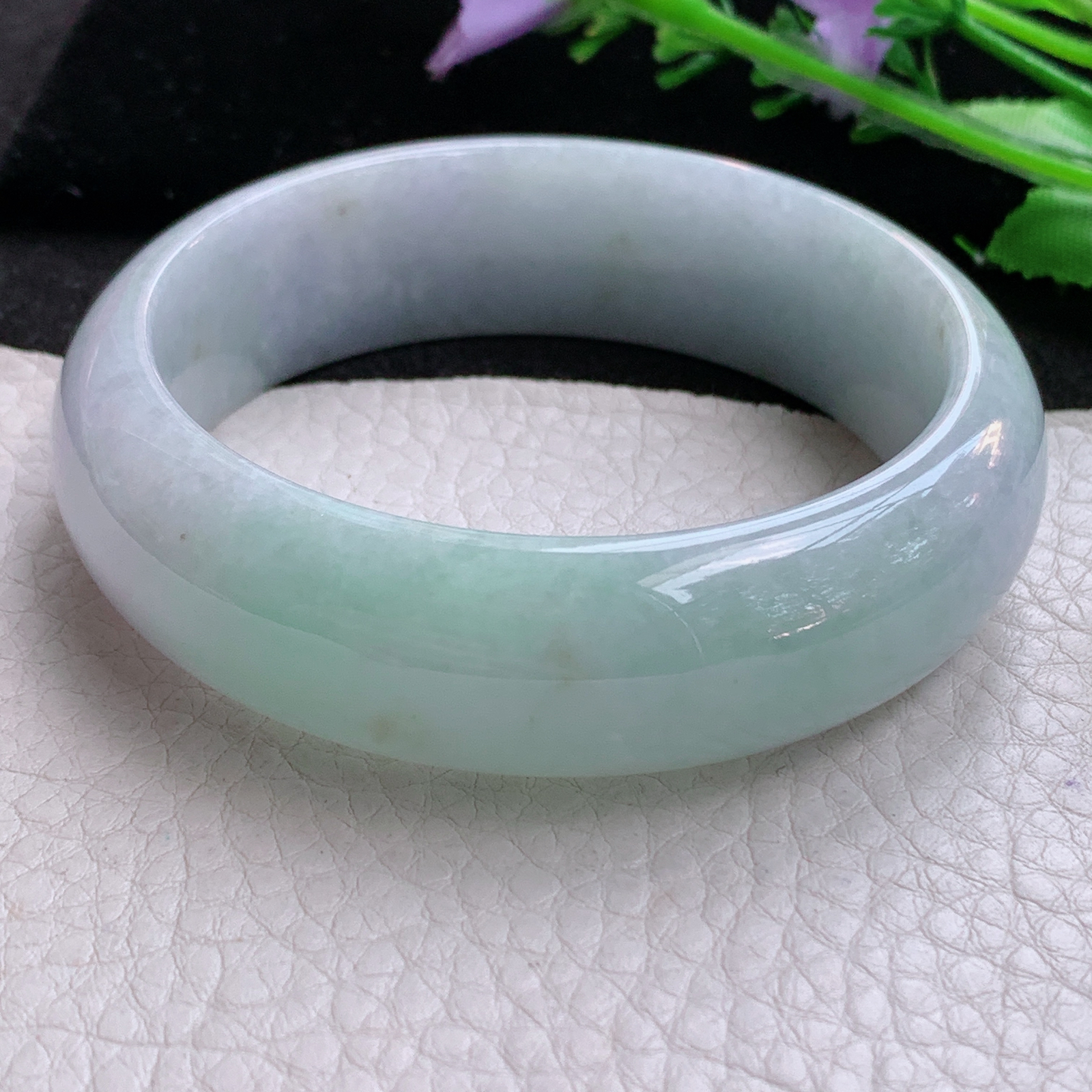 ee实拍57*15.6*8.2轮胎镯 天然缅甸翡翠A货胶感飘绿年轻款宽边玉手环