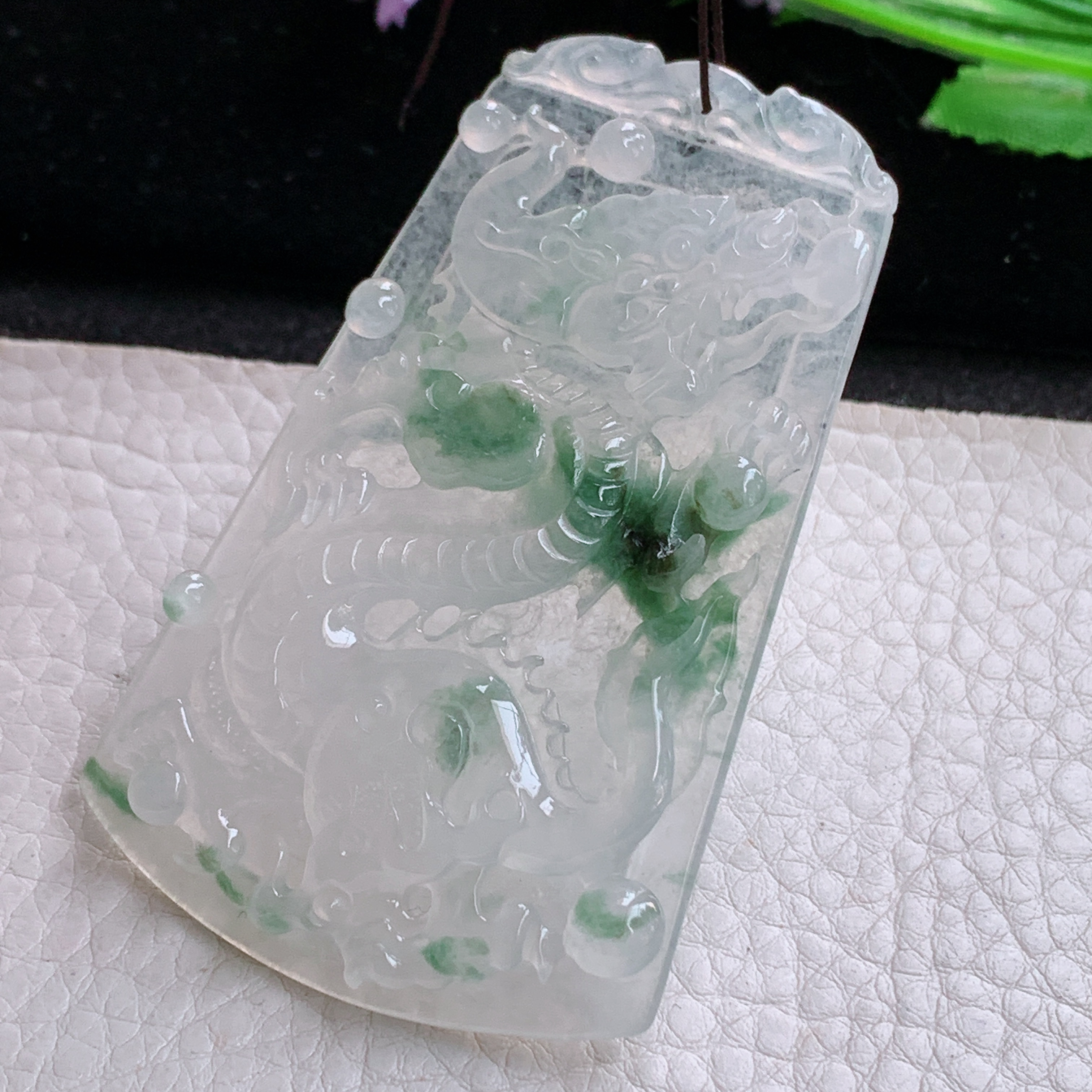 Sx实拍71.8*45*5.8缅甸天然翡翠冰飘花大龙牌吊坠男款飞龙在天项坠